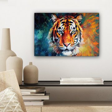 OneMillionCanvasses® Leinwandbild Tiger - Tiere - Ölgemälde - Kunst, (1 St), Wandbild Leinwandbilder, Aufhängefertig, Wanddeko, 30x20 cm