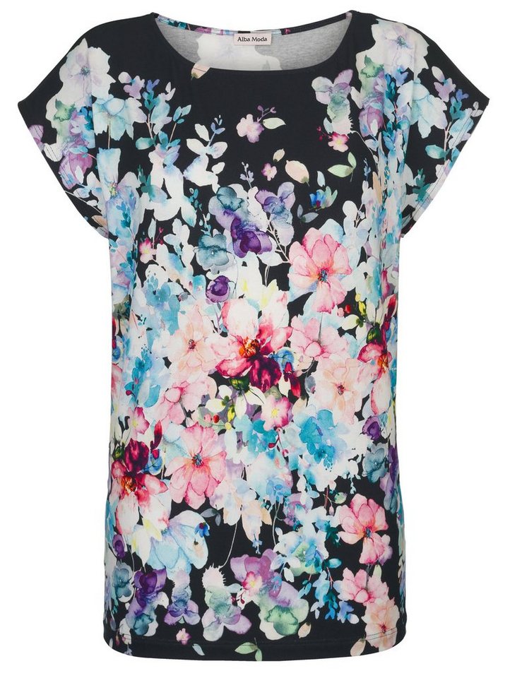 Alba Moda Strandshirt mit Aquarellblumen Alba Moda Strandshirt mit Aquarellblumen