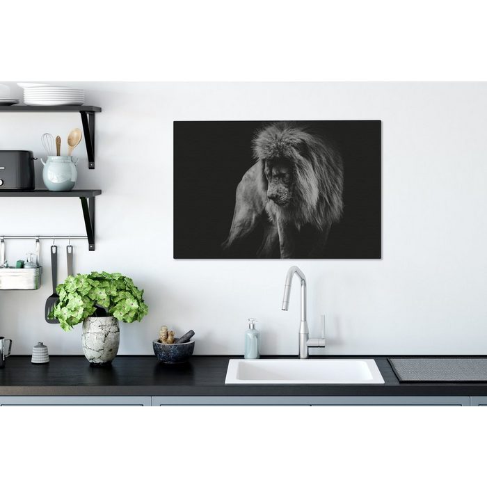 OneMillionCanvasses® Leinwandbild Löwen - Porträt - Schwarz - Weiß (1 St) Wandbild Leinwandbilder Aufhängefertig Wanddeko SY12576