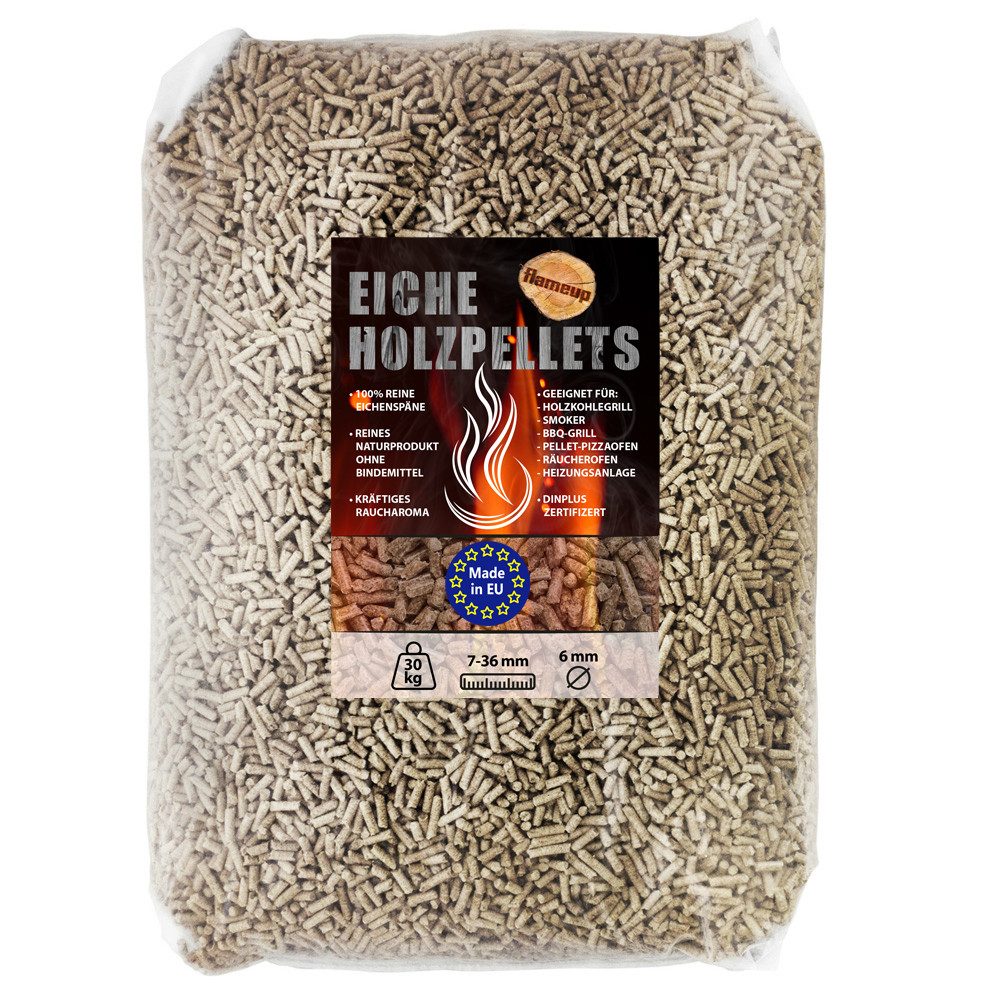 Flameup Holzpellets Eiche Pellets 30 kg Grill Smoker Pizzaofen Rauch BBQ Holz Grillen, 30 kg