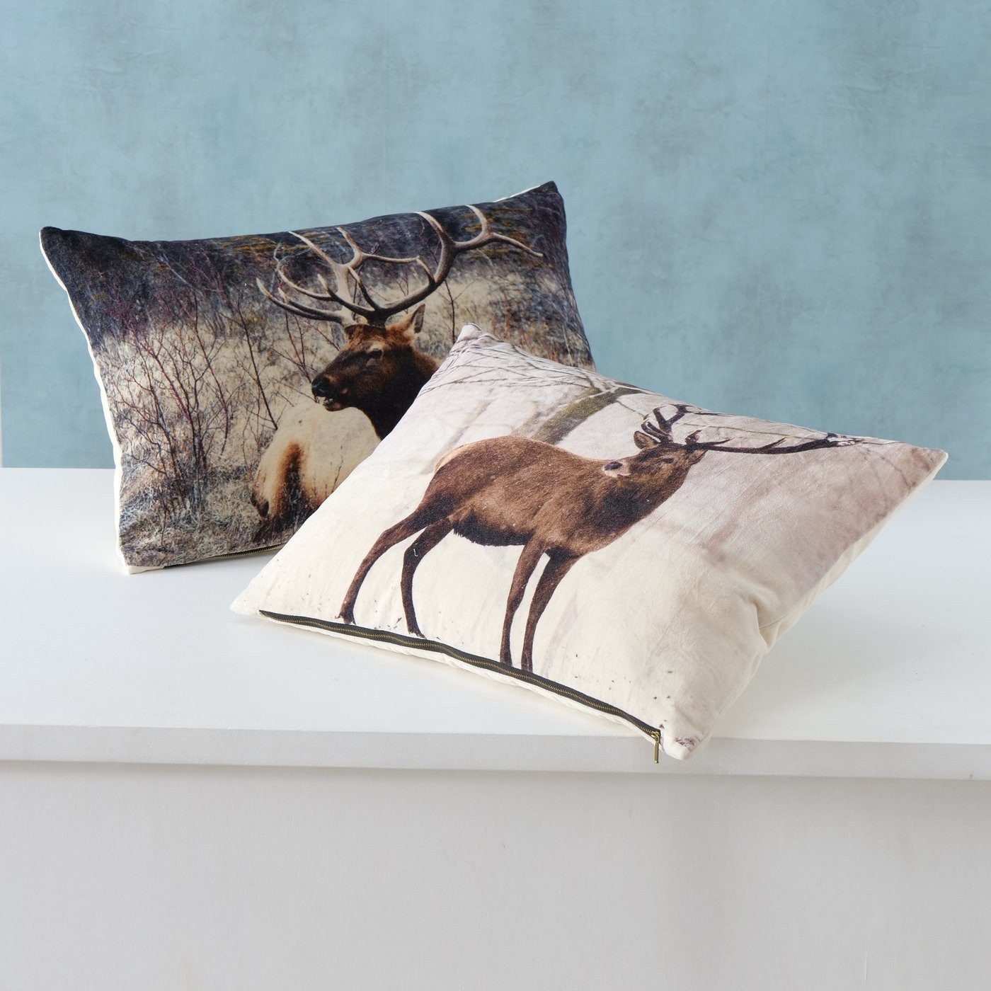 MF Dekokissen Kissen Set Alcina 2er Waldmotiv Hirsch Baumwolle 60x40cm