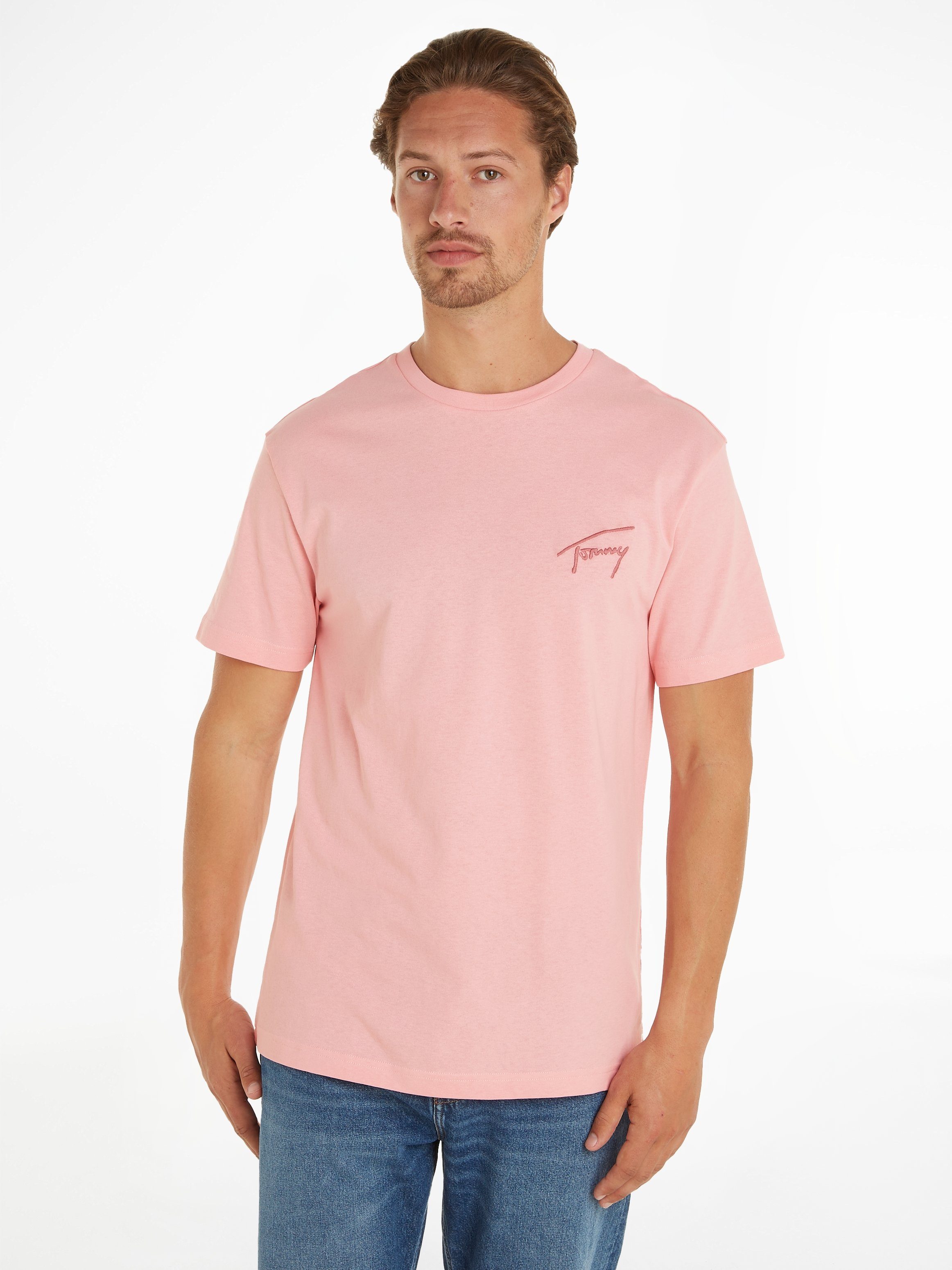 Tommy Jeans T-Shirt TJM REG SIGNATURE TEE EXT mit Logostickerei Ballet Pink