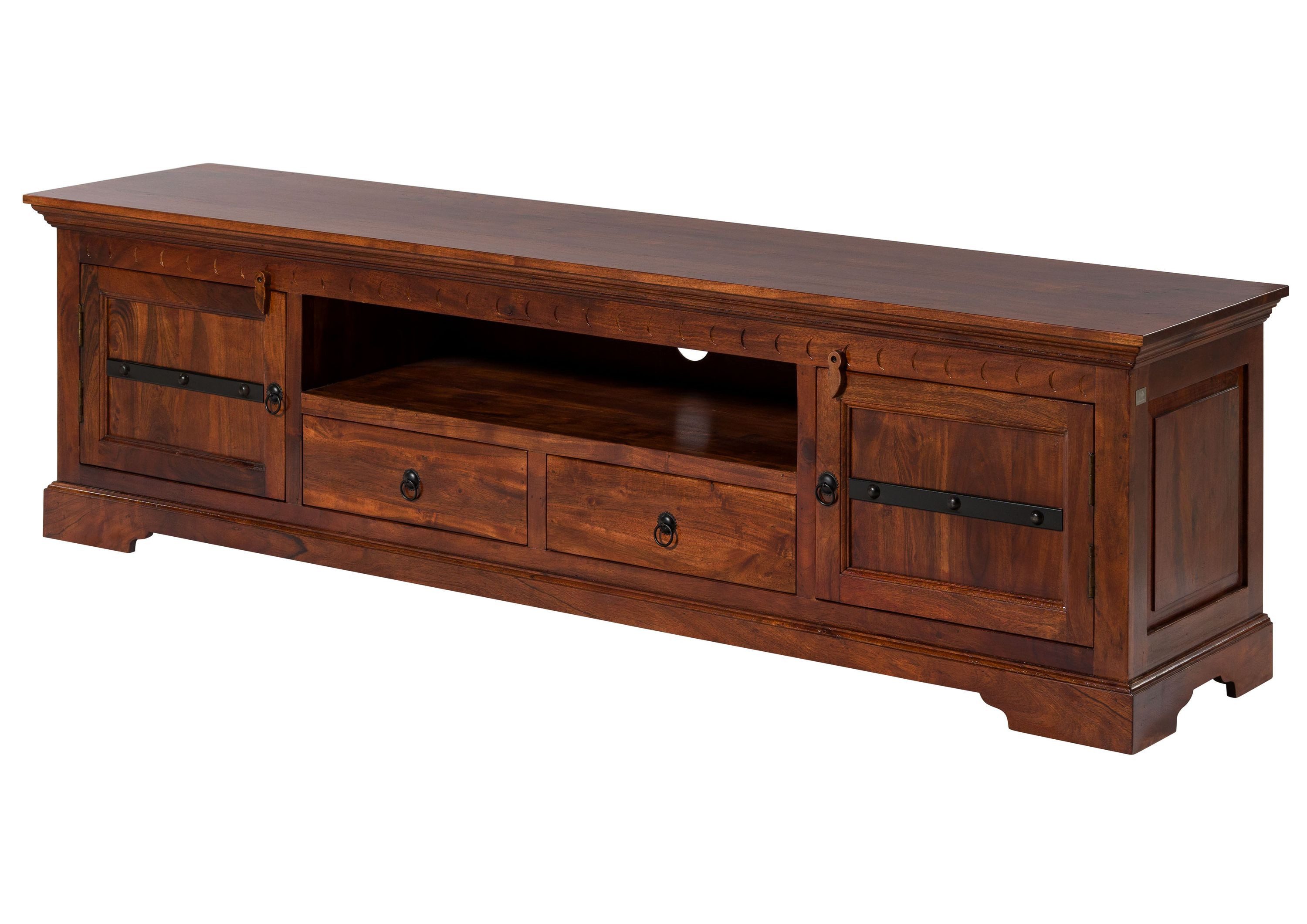 Massivmoebel24 TV-Board OXFORD Akazie Massivholz dunkelbraun (Massivholz montiert 57 kg OXFORD #326), Akazie 200x45x55 cm (BxTxH) dunkelbraun lackiert