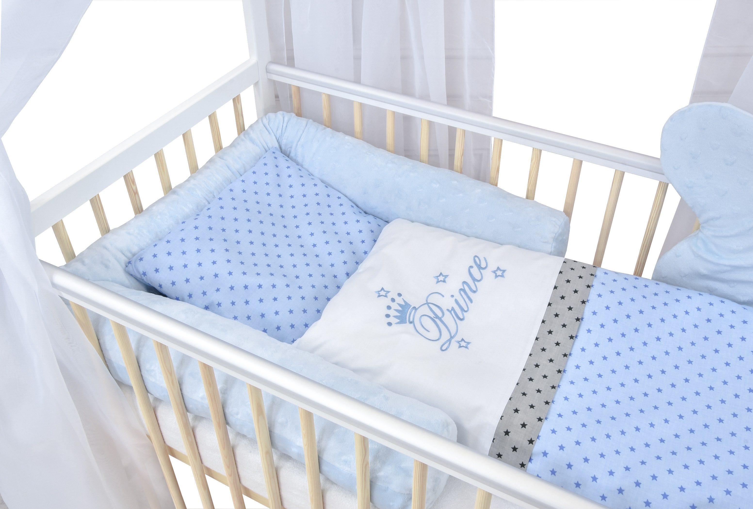 Baby-Delux Komplettbett Hausbett Babybett Komplettset, 12-tlg., Kinderbett 60x120 cm weiß Kiefer, Bettset verschiedene Designs