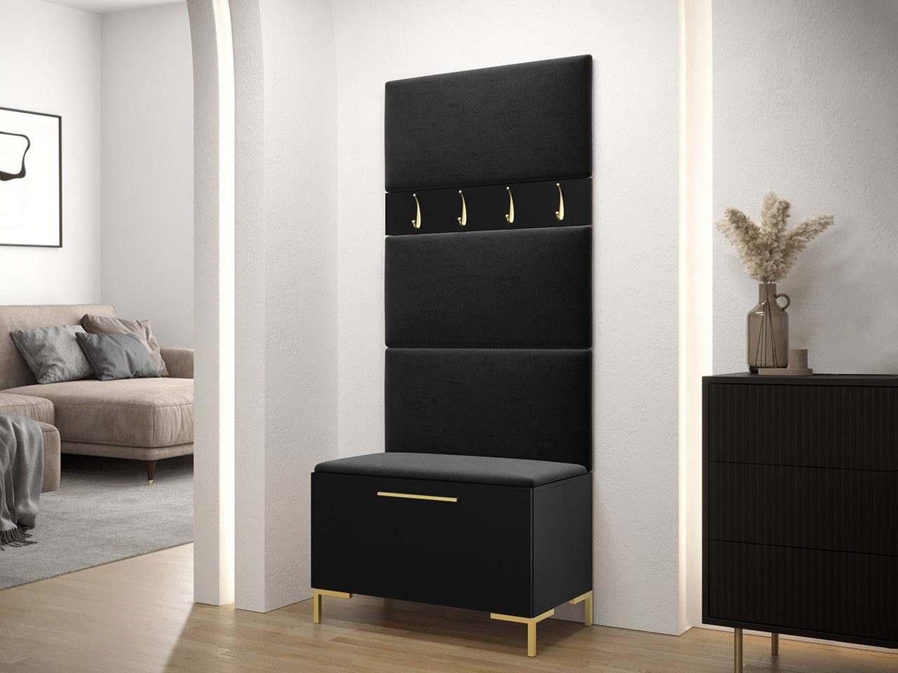 MIRJAN24 Garderoben-Set Zilion III, (Komplett-Set, Schuhschrank, Kleiderhakenbrett, Gepolstertes Paneel 4x 84x42), Auswahl aus Fronten und Polsterplatten