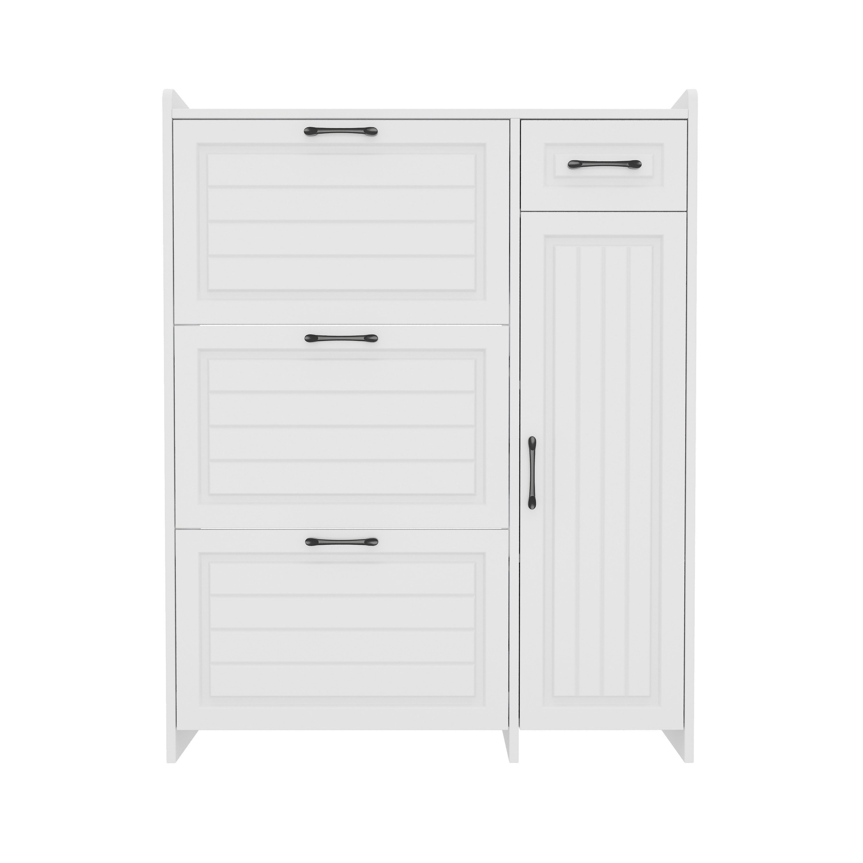 Flieks Schuhschrank Schuhkommode mit 3 Klappen, 1 Schublade und 3 Fächern (B95/T24/H121 cm, 1-St) Schuhregal Schuhkipper mit verstellbarer Ablagen Flurschrank W – Bild 5 von 5