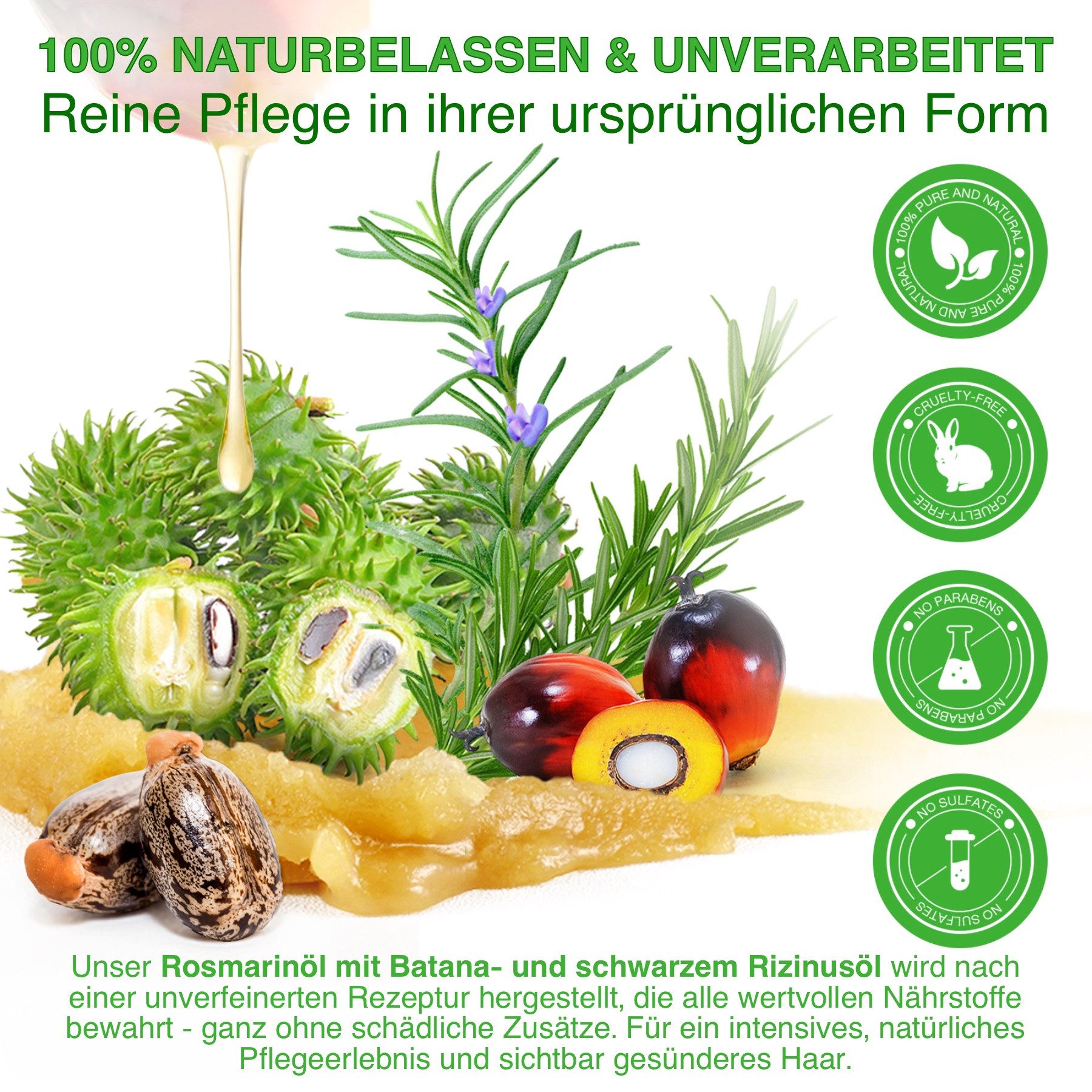 ALIVER Haaröl Rosmarinöl Batana Öl Rizinusöl Castor Öl Haarwachstum Vegan, 1-tlg., Rosmarin, Rizinus, Batana, Haarwachstum, Haarpflege