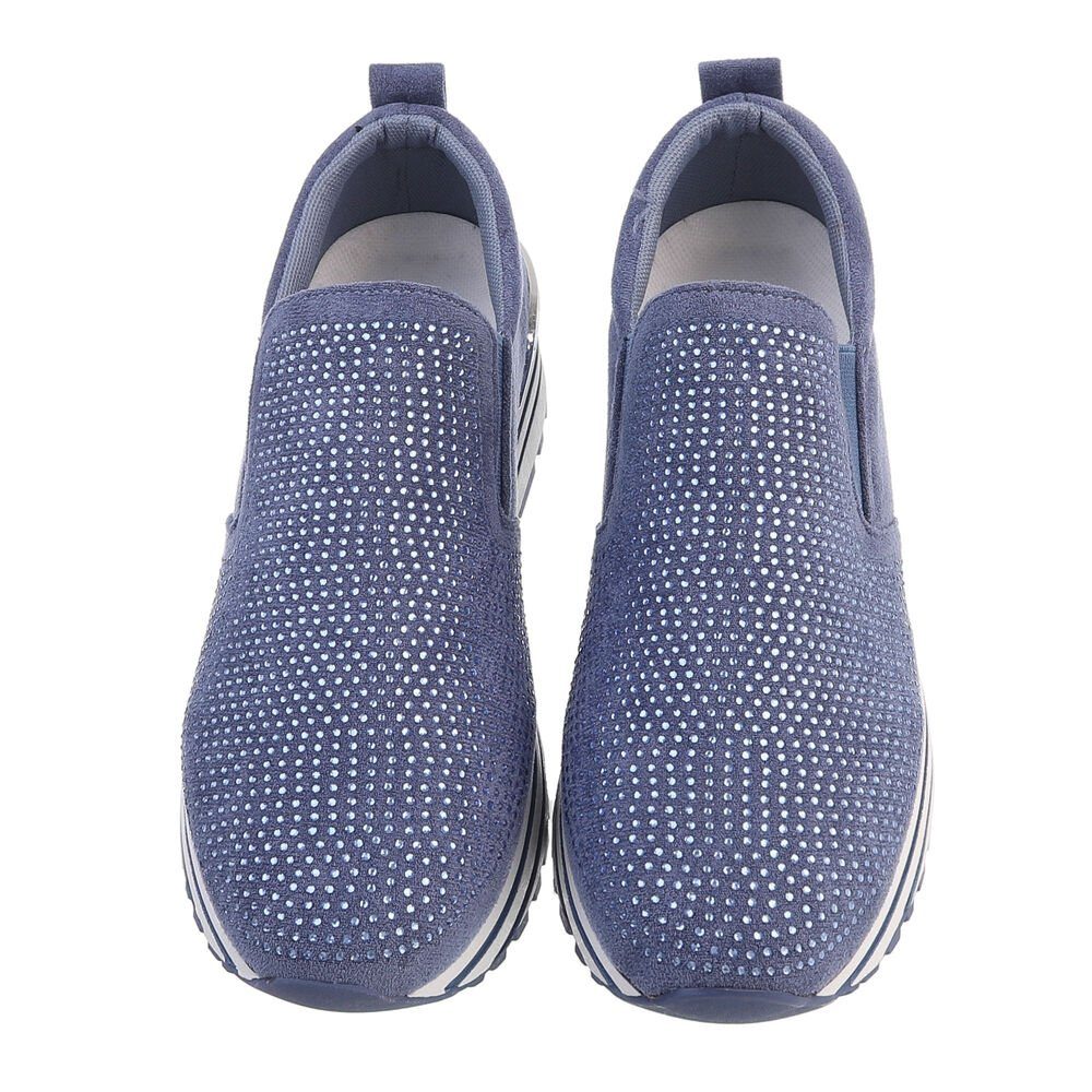 Ital-Design Damen Low-Top Freizeit Sneaker Keilabsatz/Wedge in Low Sneakers Blau