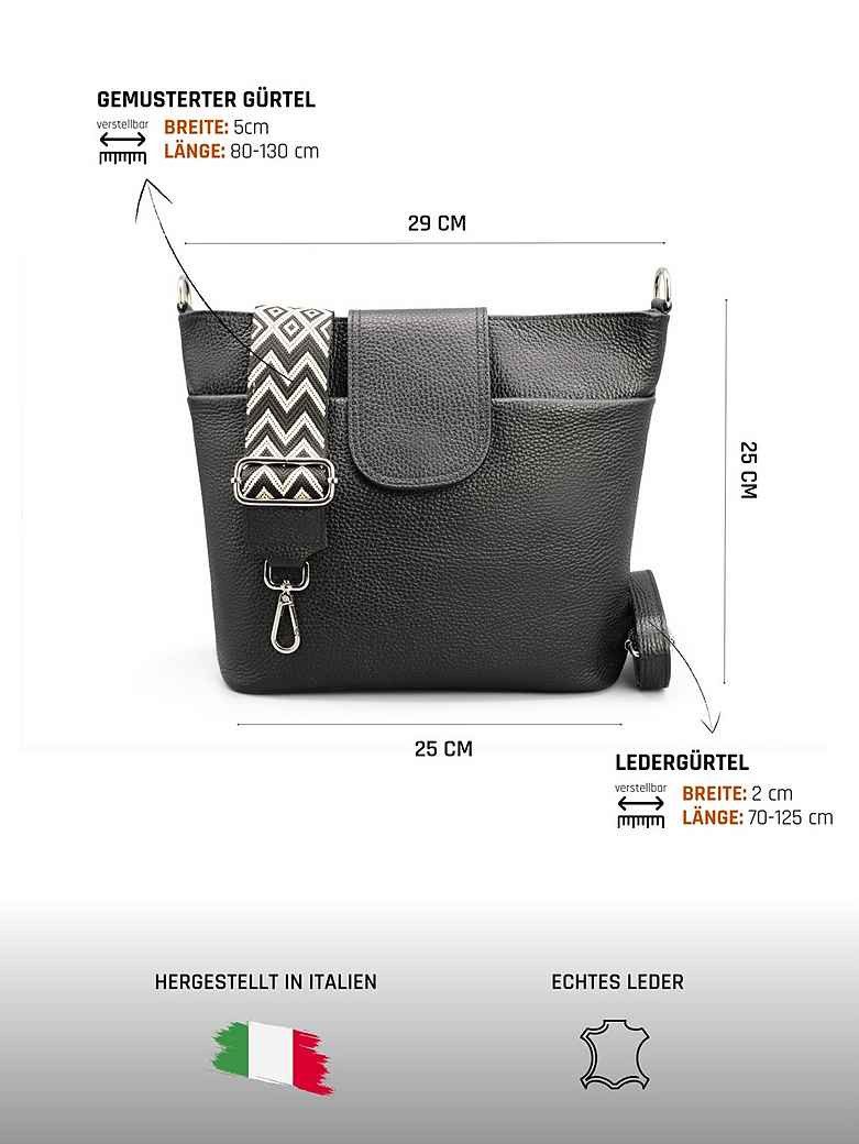 Adel Bags Schultertasche SARA Umhängetasche Damen Schwarz aus Echtleder Crossbody (Test SEHR GUT, Note 1.1), 20 Farboptionen, Hergestellt in Italien, mit 2 Riem – Bild 4 von 5