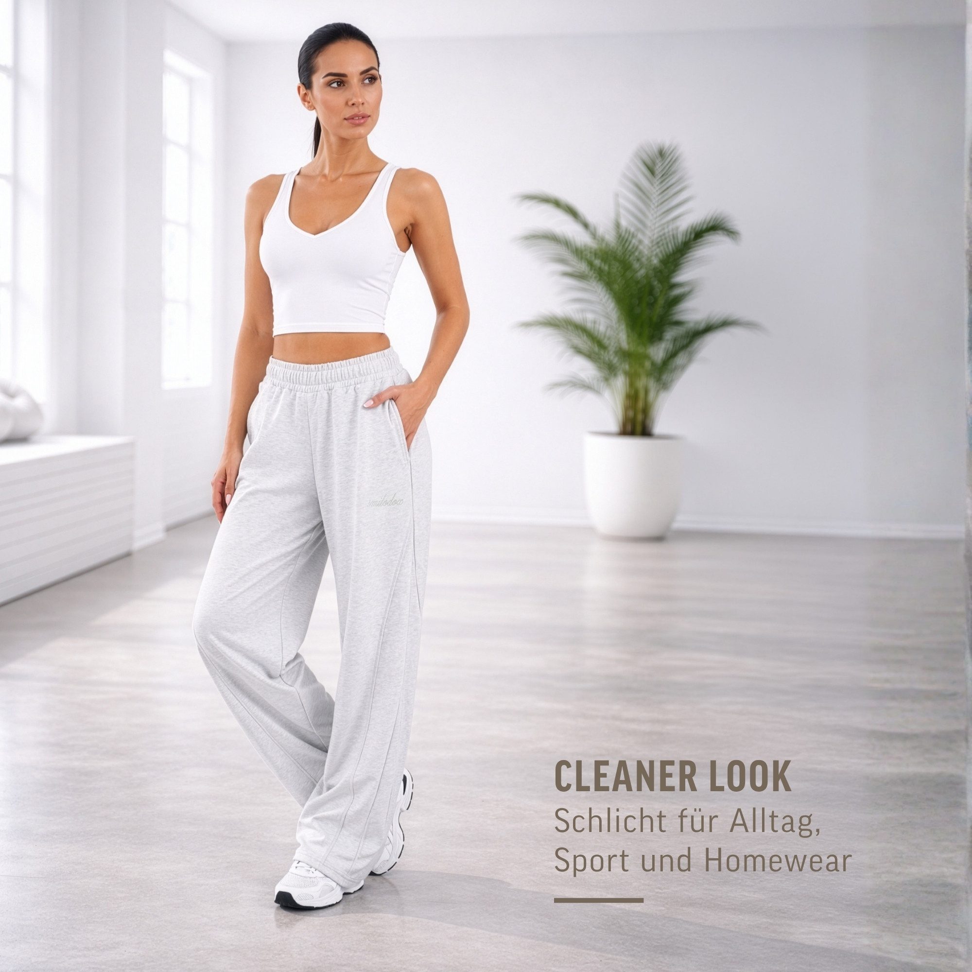 Smilodox Jogginghose Ylena, Sweatpants Damen, Loose Fit, Wide Leg mit Tunnelzug, Sport Elastischer Bund, Kordelzug, weites Bein, Logo, Gym & Homewear