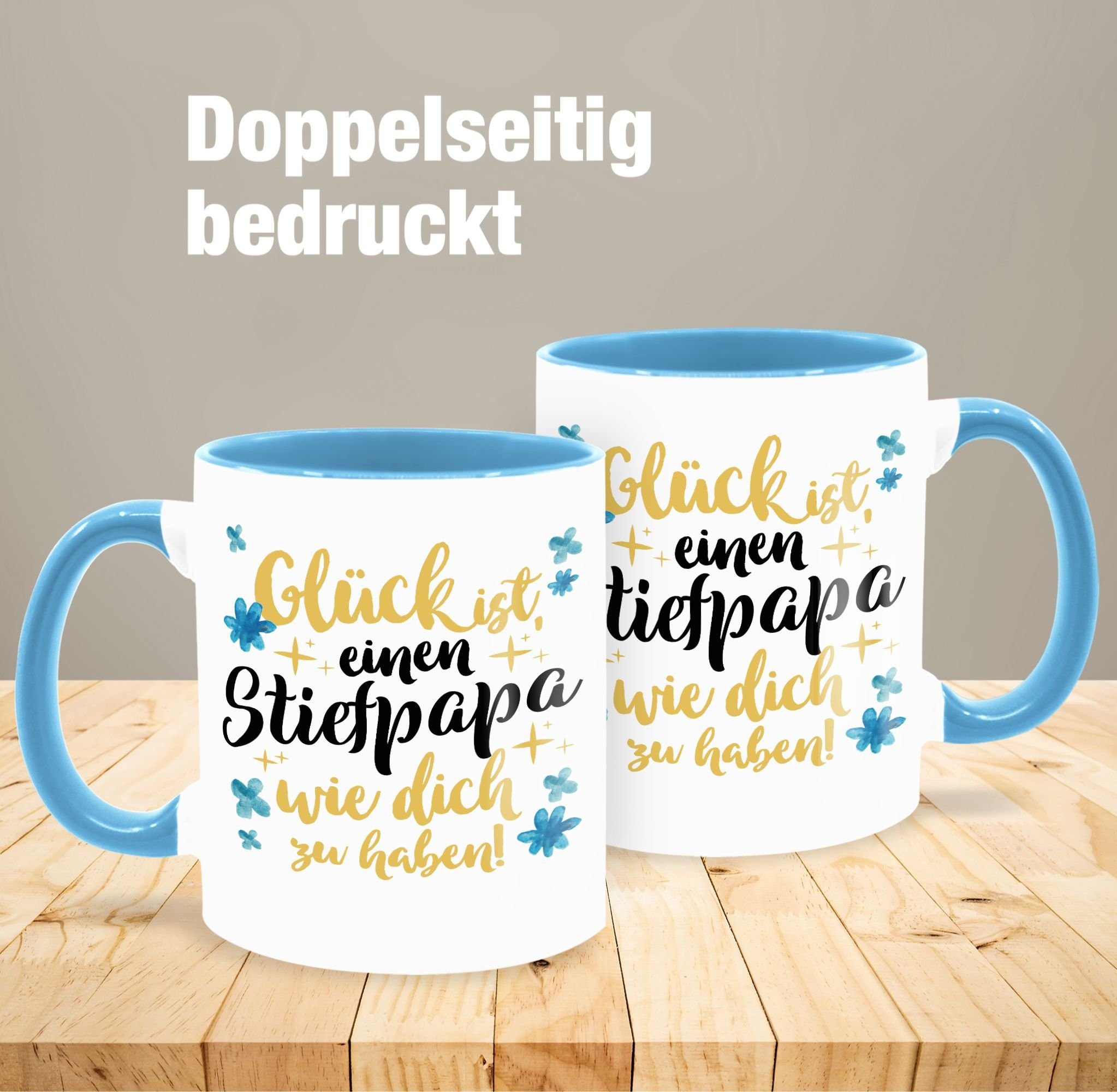 Keramik, Glück zu Shirtracer haben dich Hellblau Vatertag Tasse Bonuspapa, wie Geschenk einen ist, Kaffeetasse I 2 Stiefpapa