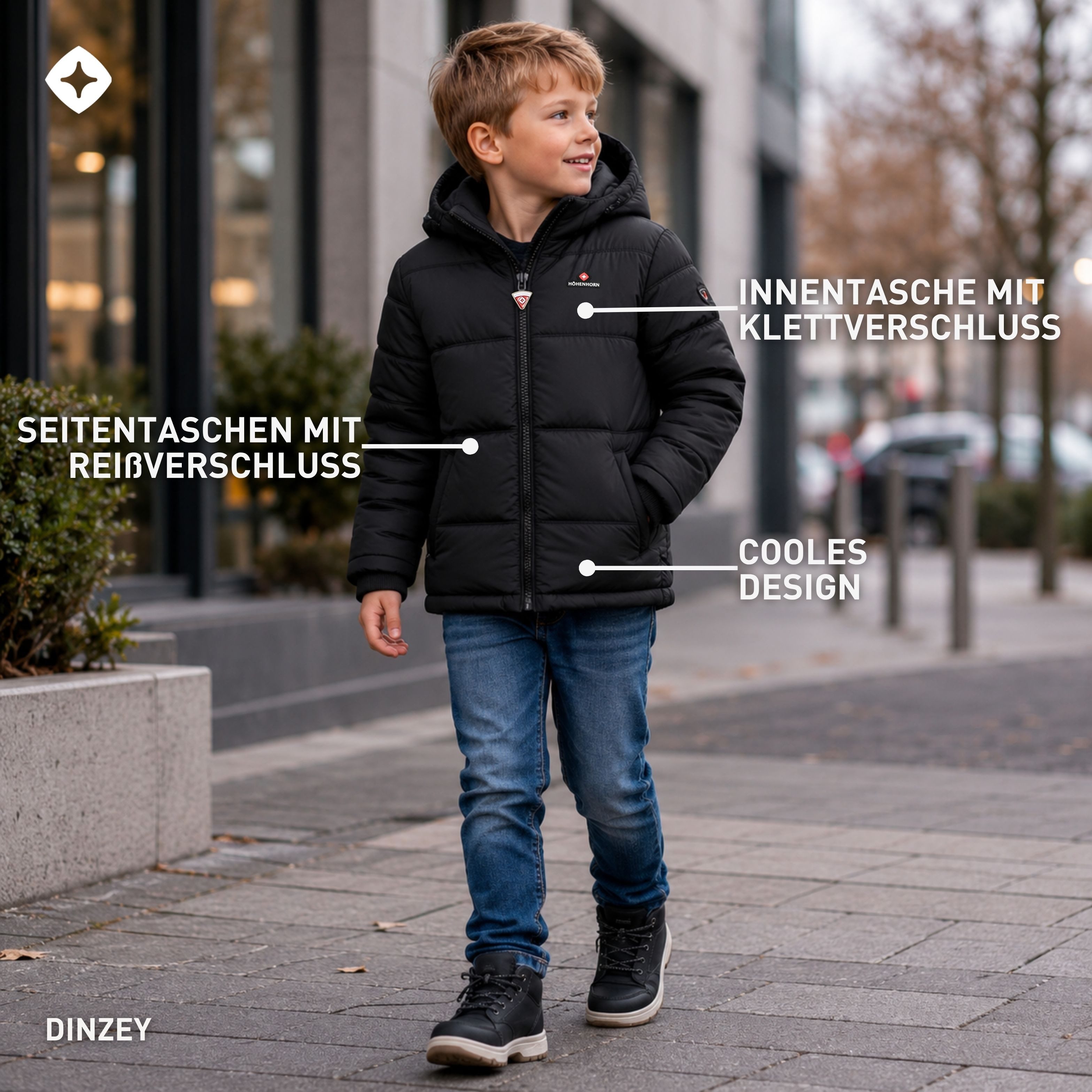 Höhenhorn Winterjacke Dinzey Kinder Winter Jacke Jungen Steppjacke Gefüttert – Bild 5 von 5