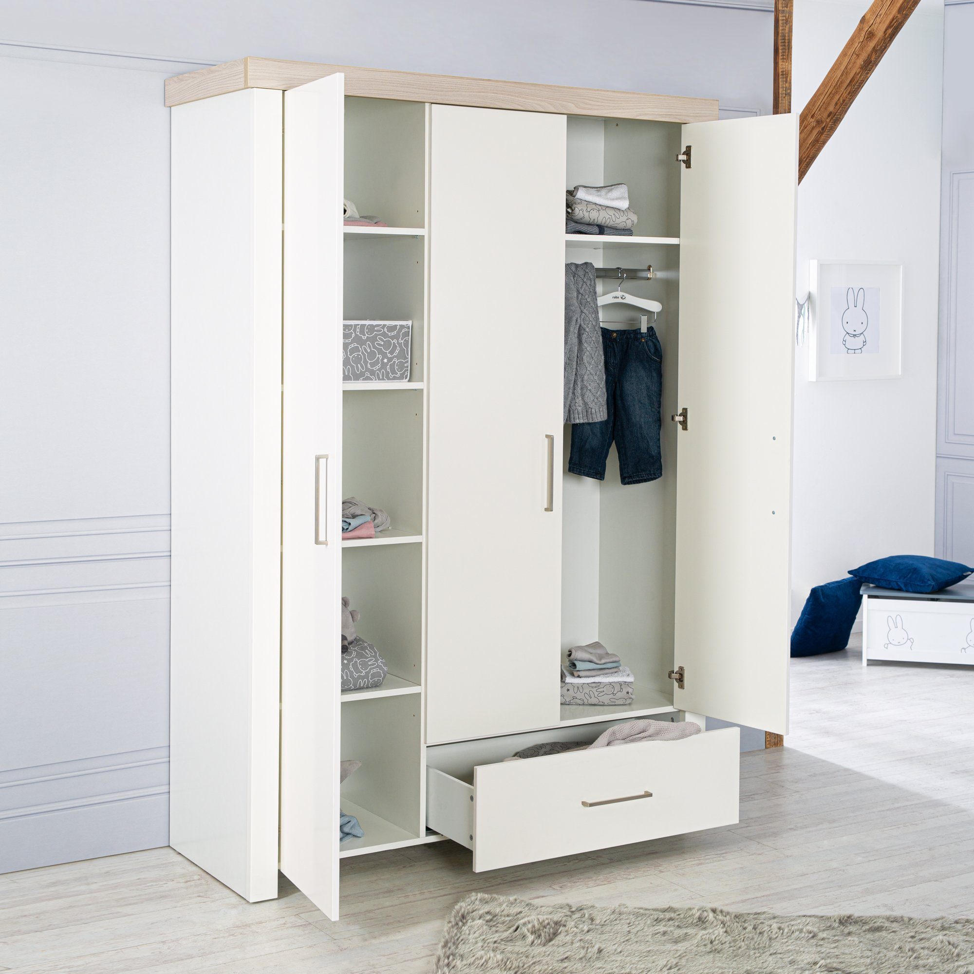 roba® Babyzimmer-Komplettset Lucy, Gitterbett, Wickelkommode & Schrank