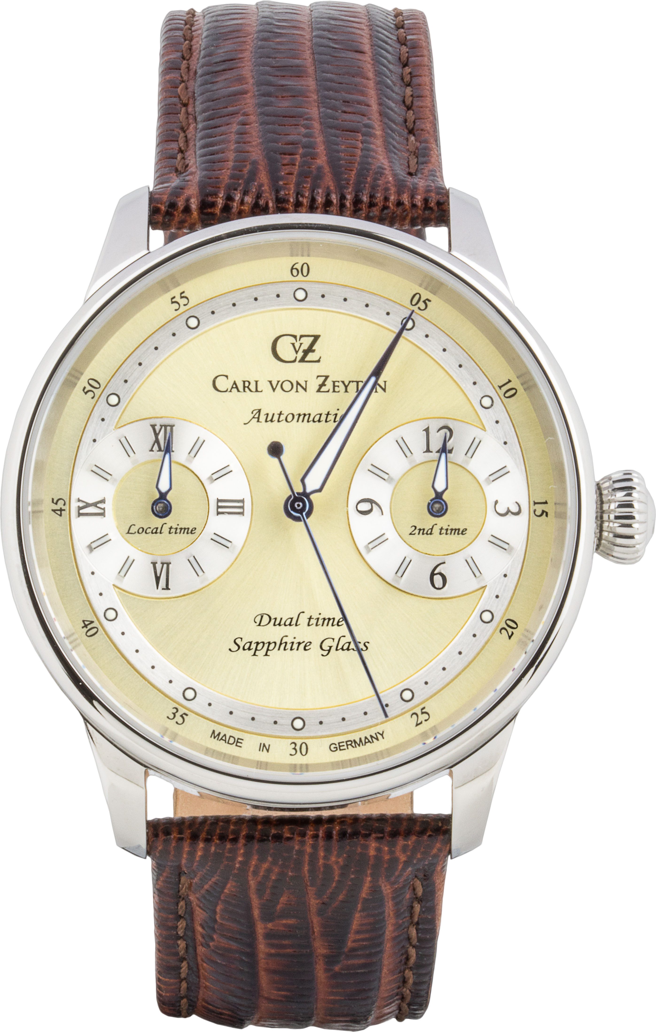 Carl von Zeyten Automatikuhr Schönmünzach, Armbanduhr, mechanische Uhr, Herrenuhr, Made in Germany, Dualzeit