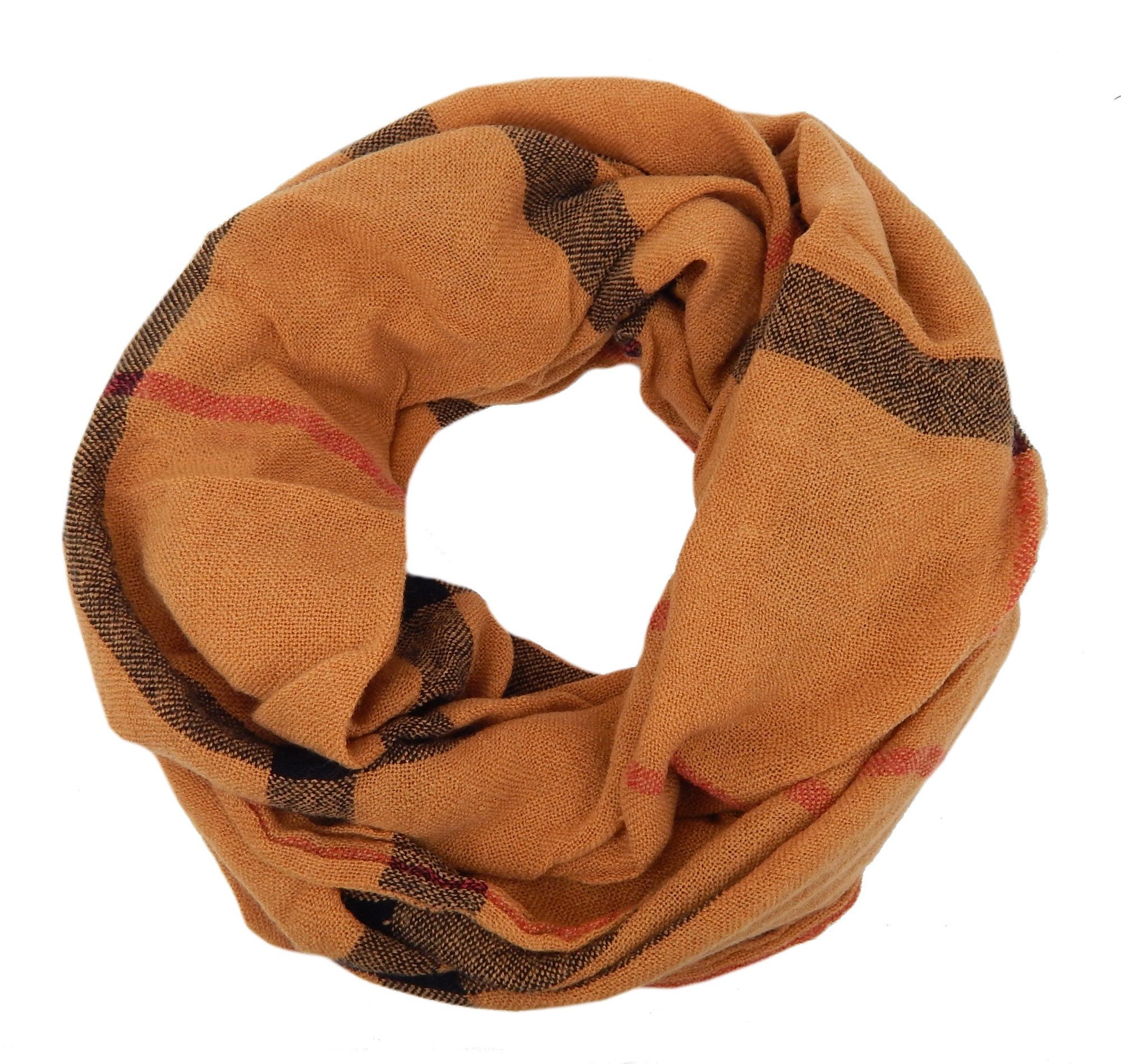 Ella Jonte Loop, rot oder braun mit Karo wärmend Herbst- Winterschal günstig online kaufen