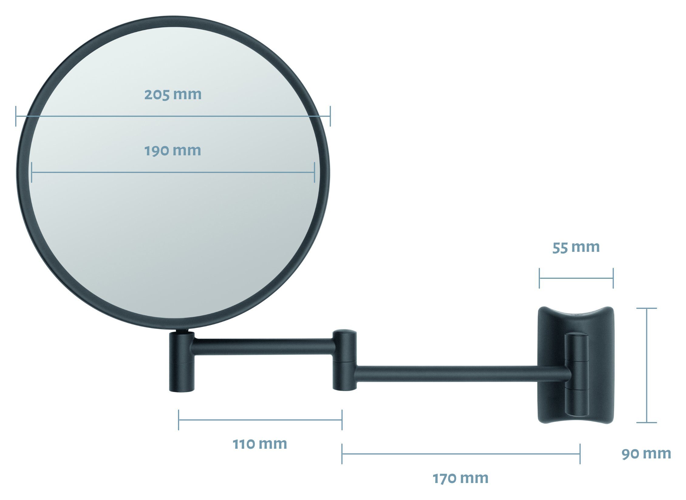 Kosmetikspiegel 360° Libaro Imola, Rasierspiegel 2-seitig Schminkspiegel schwarz Vergrößerung 3x/7x