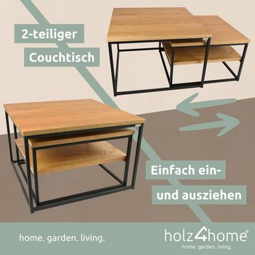 holz4home Couchtisch 2er-Set Couchtisch aus Eiche, Ausziehbarer Tisch mit Ablage
