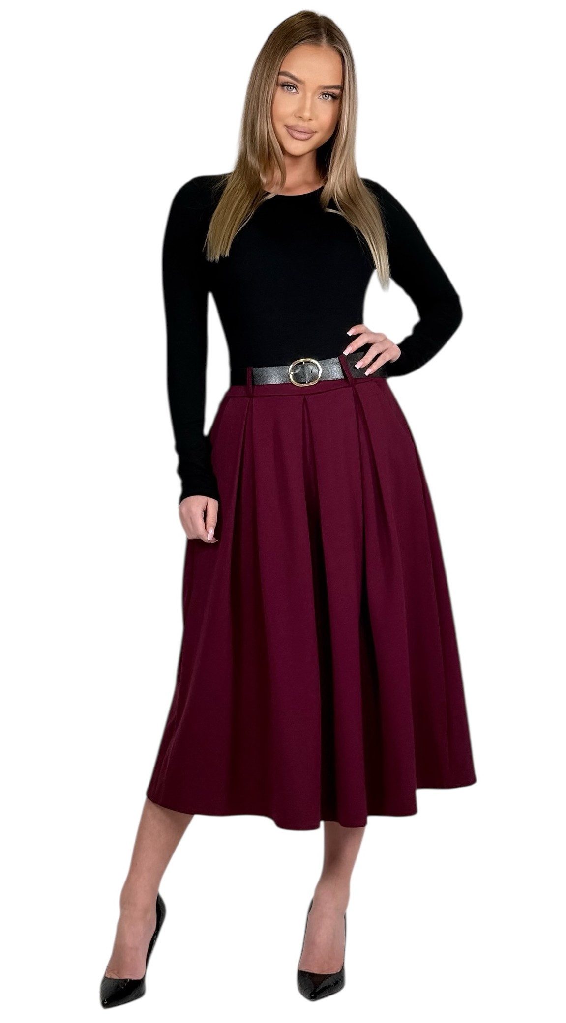 Mississhop A-Linien-Rock A-Linien-Rock Eleganter Faltenrock mit Gürtel – mittellang Gr. 38-40