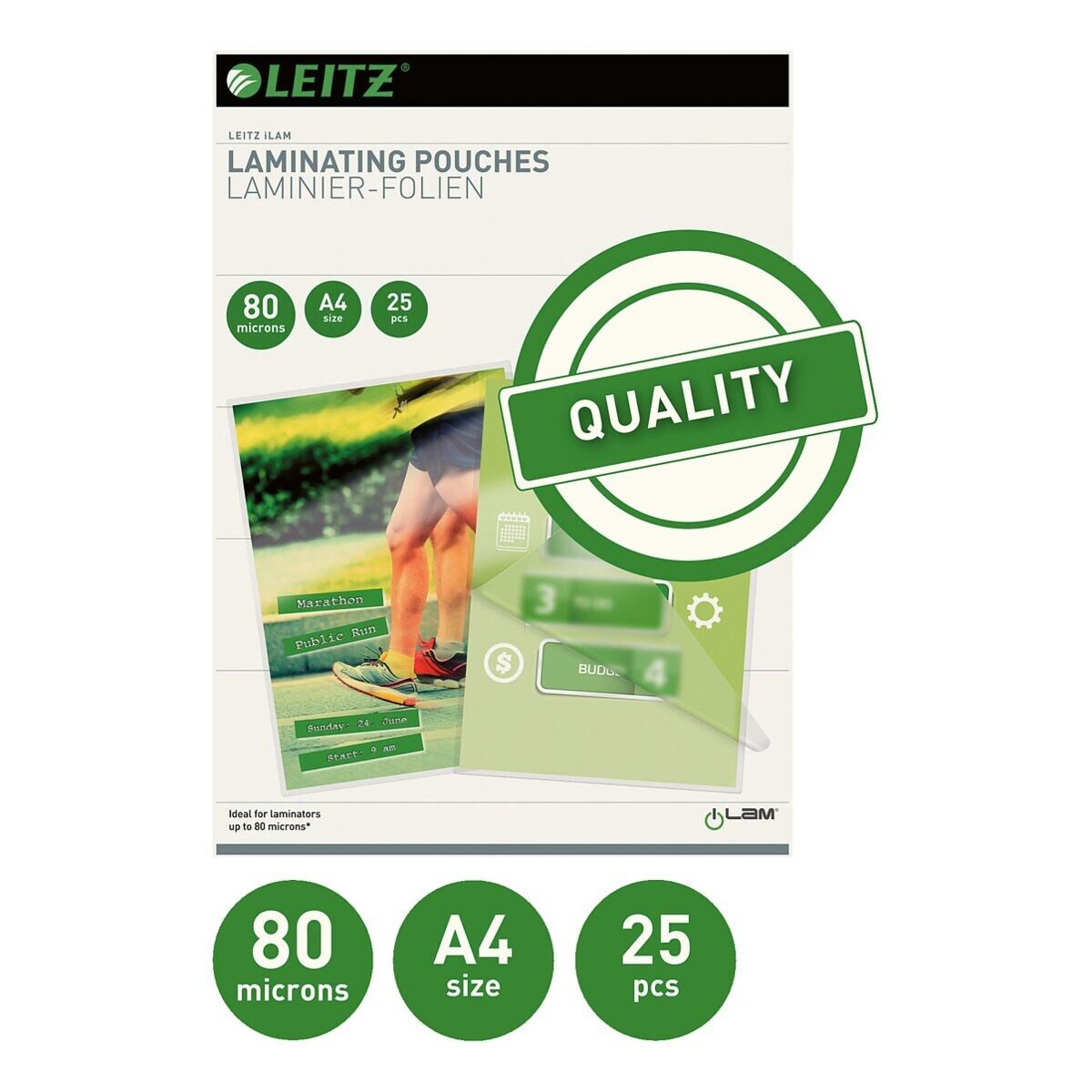 LEITZ Laminierfolie iLAM, A4, 80 µm, 25 St., A4, 80 mic, glänzend