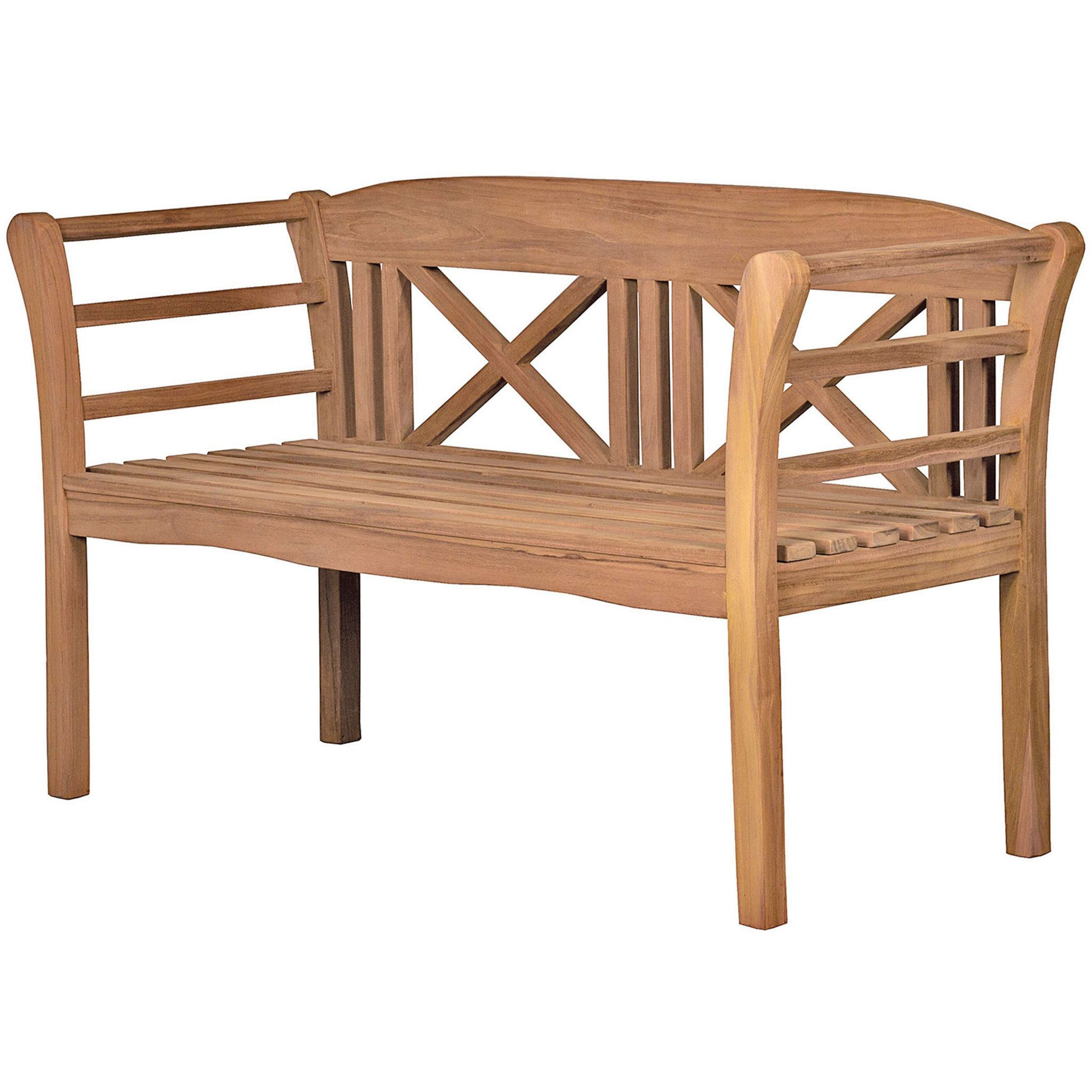 bene living Gartenbank Föhr 130 cm - Teakholz, geschwungende Armlehnen - Rückenlehnen mit Rautenelementen