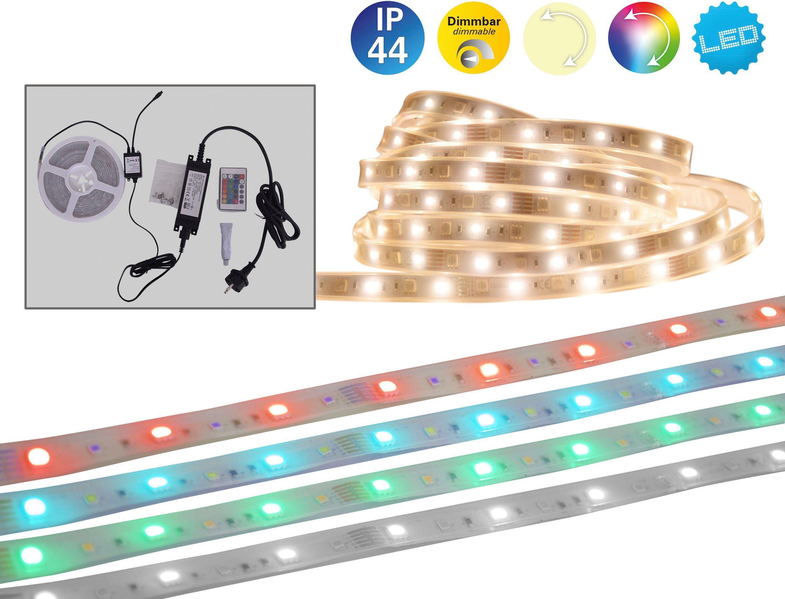 näve LED Stripe Outdoor, Farbwechsel, Dimmfunktion, Fernbedienung, Länge  1000cm, RGB, IP44