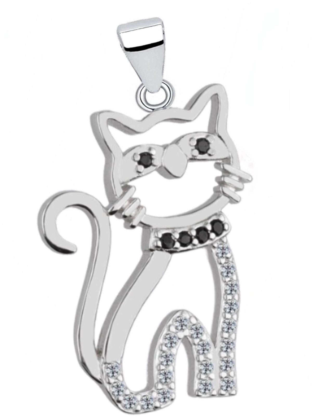 Goldene Hufeisen Кулоны Silber Katze mit Zirkonia Anhänger 925 Sterling Kater Echtschmuck, 925 Sterling Silber mit Zirkonia, Echtschmuck für Damen