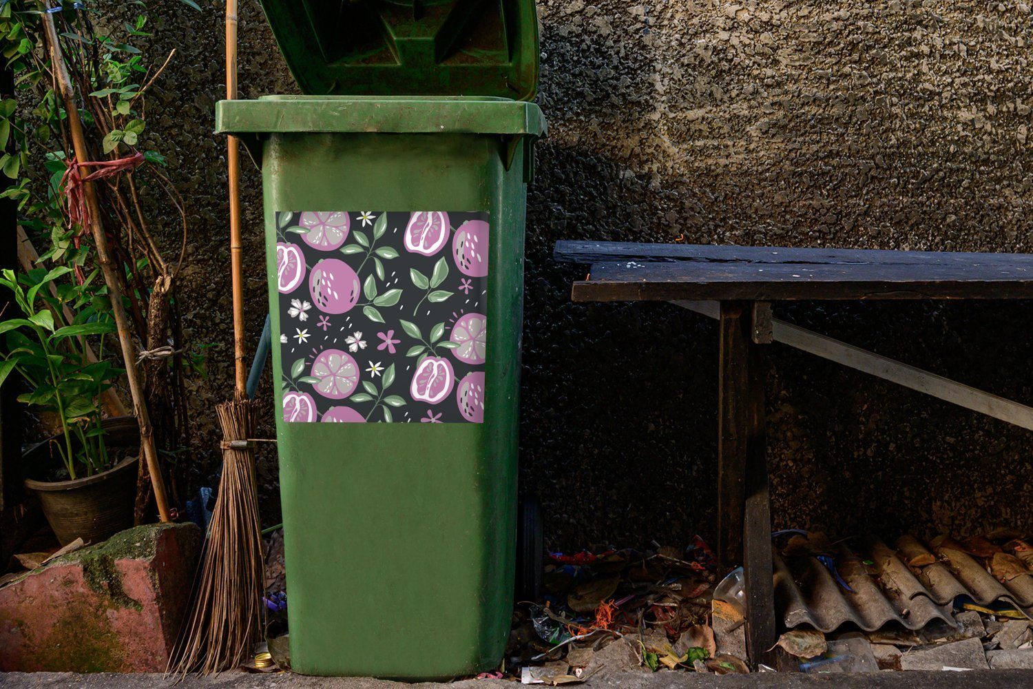 - Blumen Container, Wandsticker Mülleimer-aufkleber, Mülltonne, Sommer MuchoWow Abfalbehälter Sticker, (1 - St), Rosa