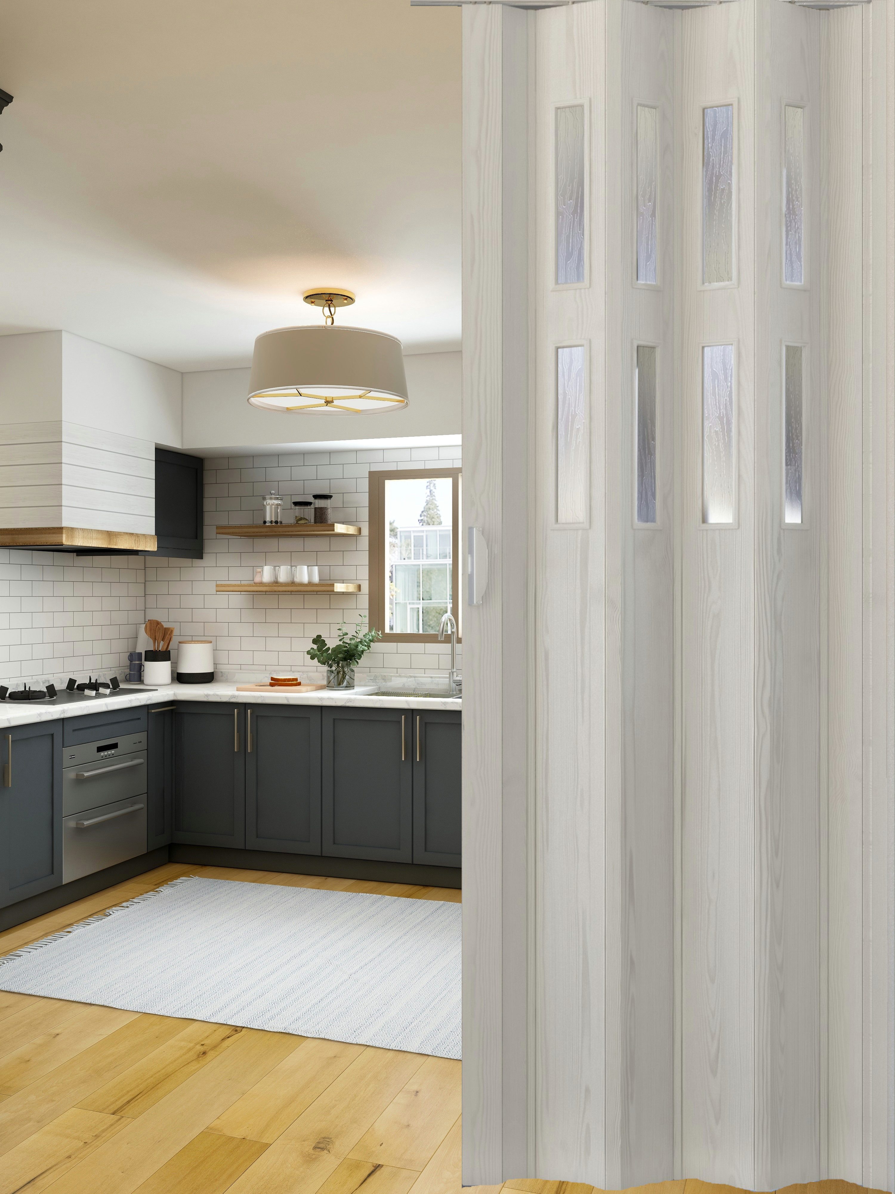 Forte Falttür Kunststoff-Falttür "Luciana" 88,5x202 cm Esche weiß, 2 Fenster (1 Stück), abwaschbar und für Naßräume geeignet