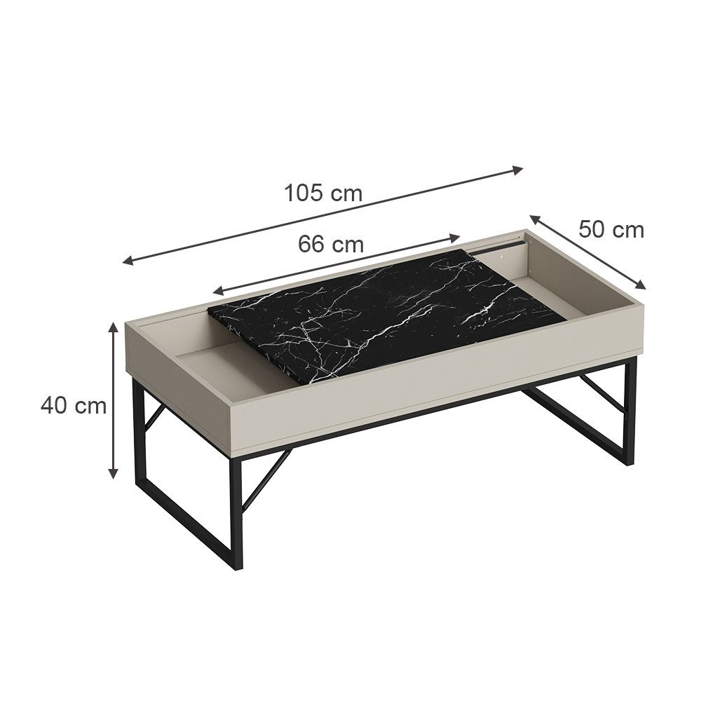 Vicco Couchtisch Lunero, Creme-Weiß/Marmor, 105 x 50 cm (1-St)