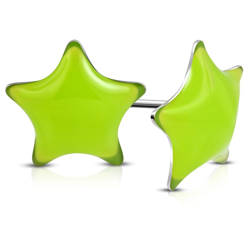 BUNGSA Paar Ohrstecker Ohrstecker Stern Silber aus Edelstahl Kinder hellgrün (1 Paar (2 Stück), 2-tlg), Ohrschmuck Ohrringe