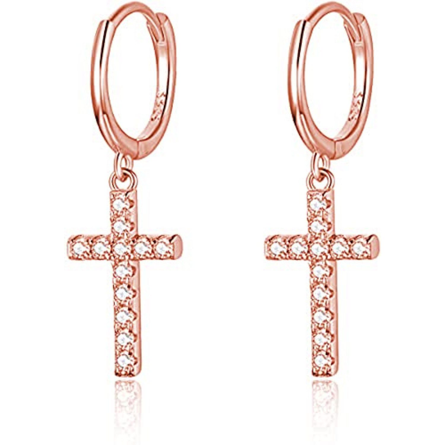 Lisandra Scott Ohrhänger-Set 925 Silber Creolen 14K vergoldet I Kreuz Anhänger Ohrringe mit Steinen, Hochglanz trifft Symbolkraft – 925er Silber mit funkelnden Akzenten