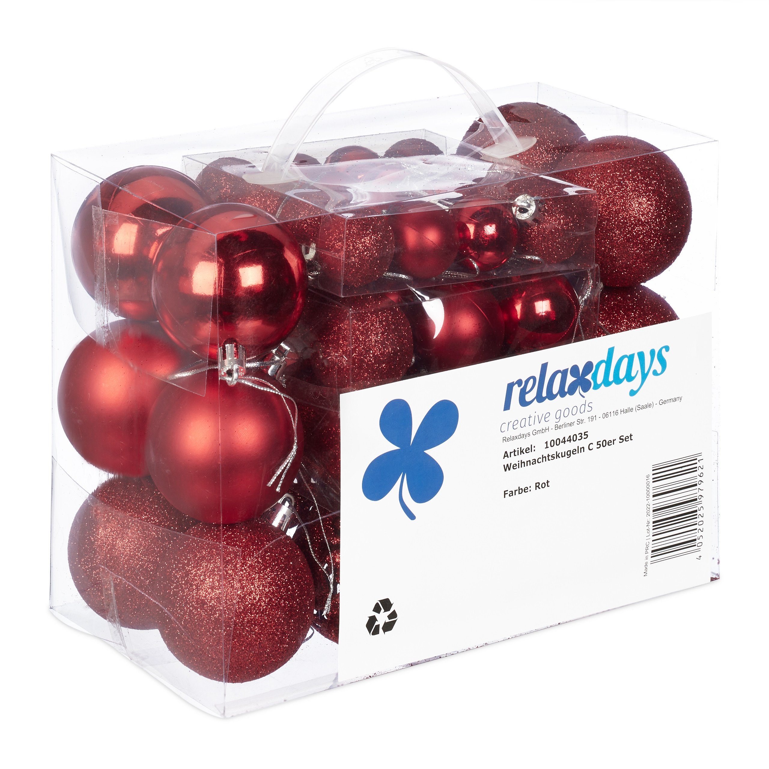 relaxdays Weihnachtsbaumkugel Weihnachtskugeln im 50er Set, Rot Rot Silber