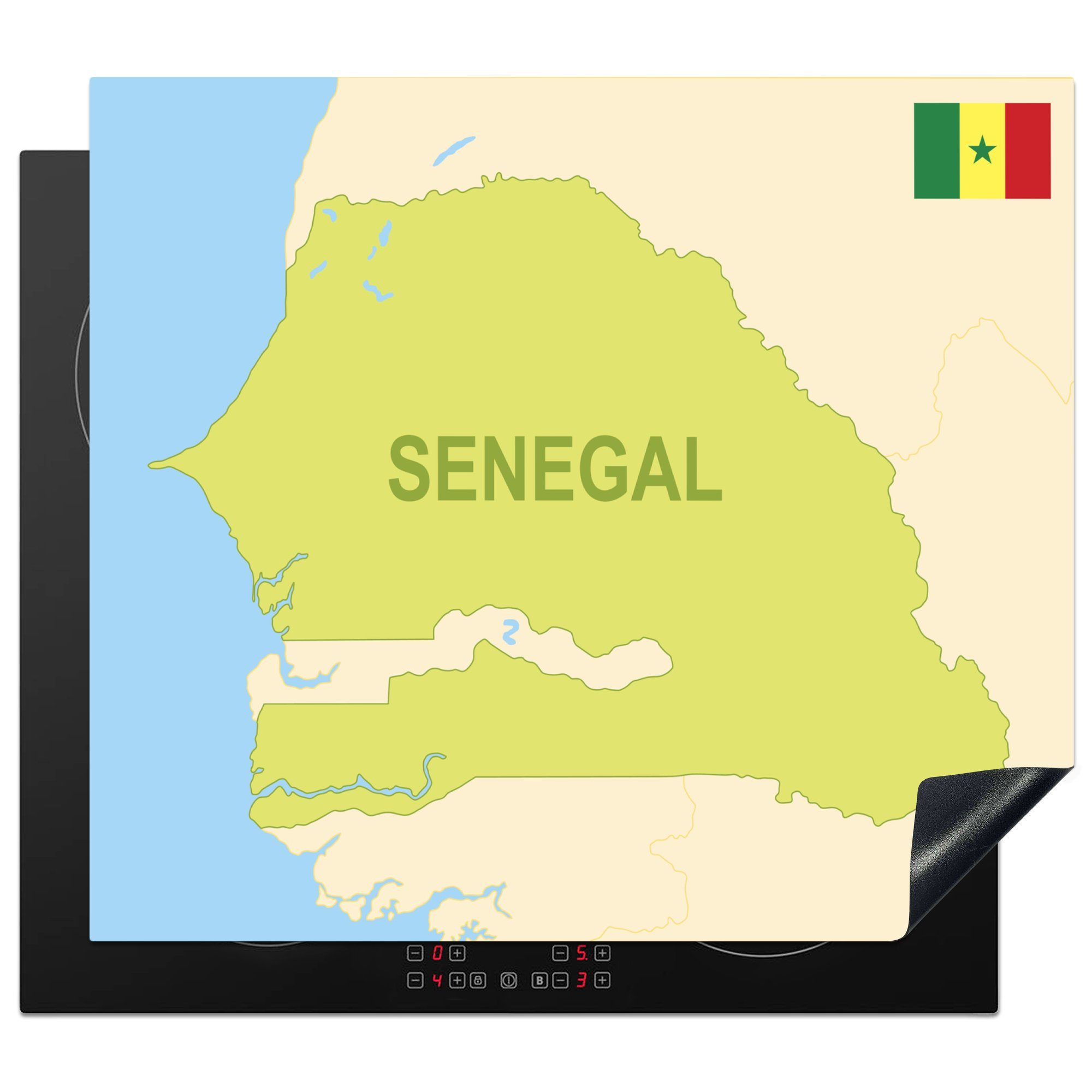 einer mit Arbeitsfläche Herdblende-/Abdeckplatte Illustration Ceranfeldabdeckung in Mobile Senegal Vinyl, grün, 60x52 MuchoWow nutzbar, cm, (1 tlg), Karte