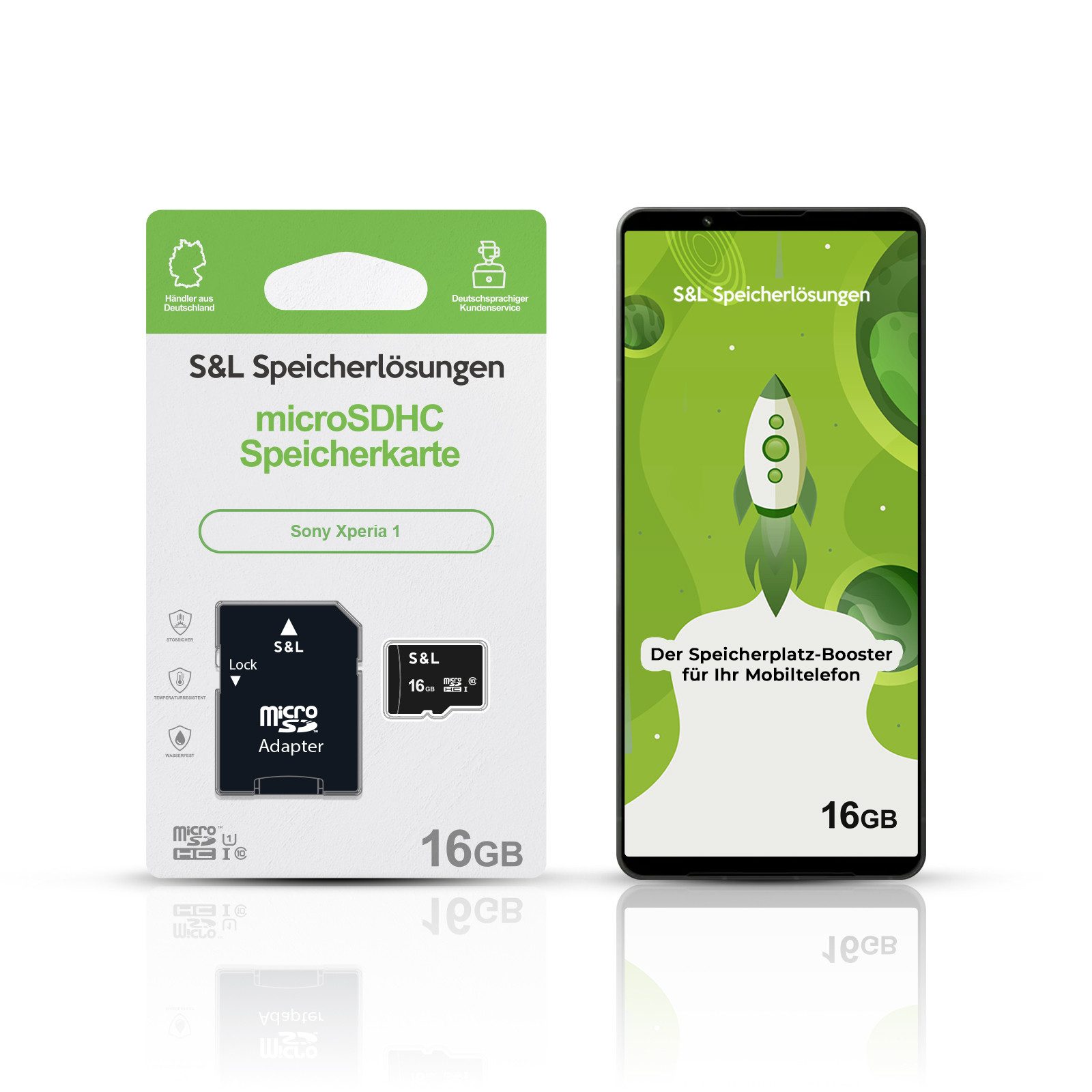 Tec-Expert microSD Karte S&L für Sony Xperia 1 Speicherkarte (16 GB, Class 10, microSDHC)