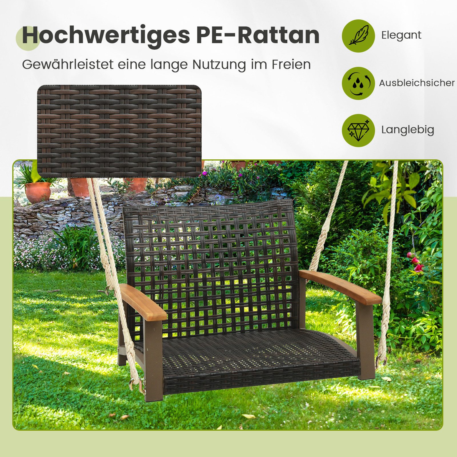 COSTWAY Hängesessel, Schaukelstuhl Rattan, Gartenbank mit günstig online kaufen