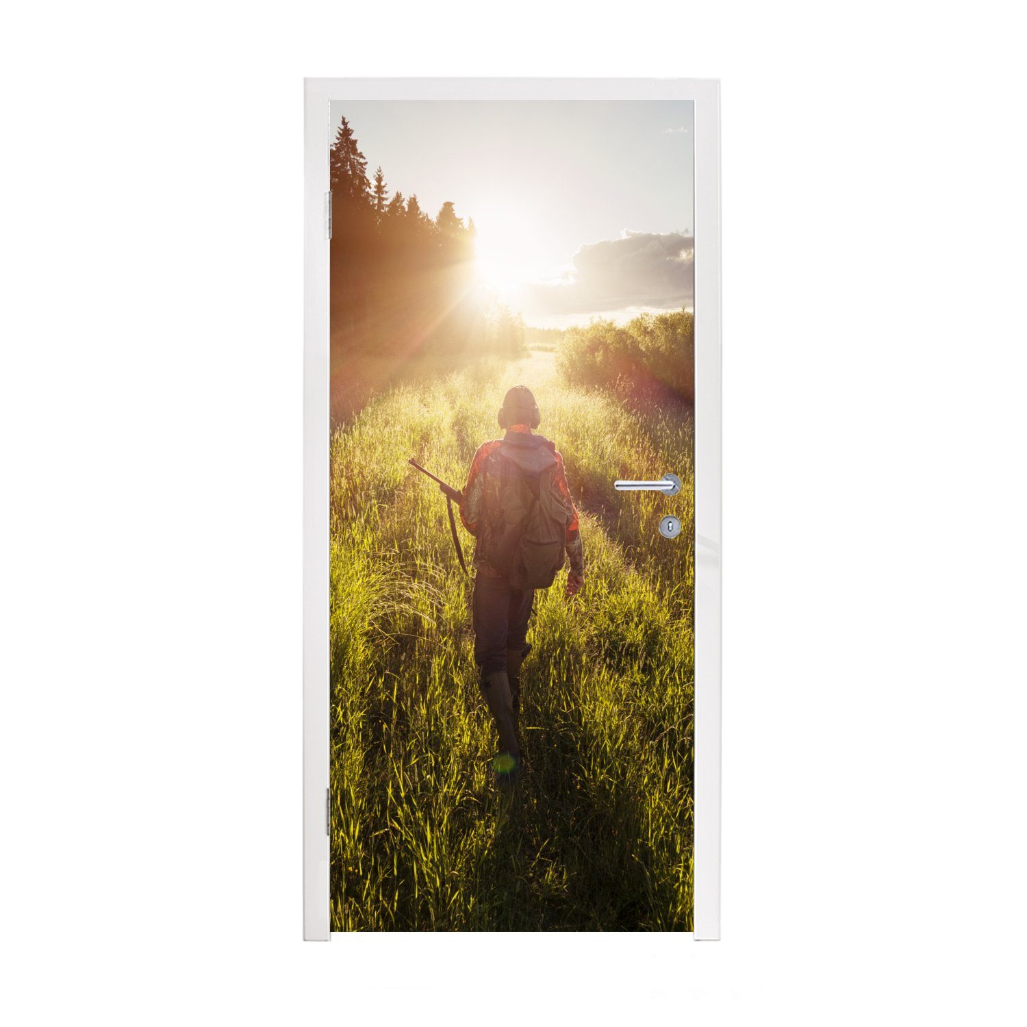 MuchoWow Türtapete Ein Jäger jagt bei Sonnenaufgang, Matt, bedruckt, (1 St), Fototapete für Tür, Türaufkleber, 75x205 cm