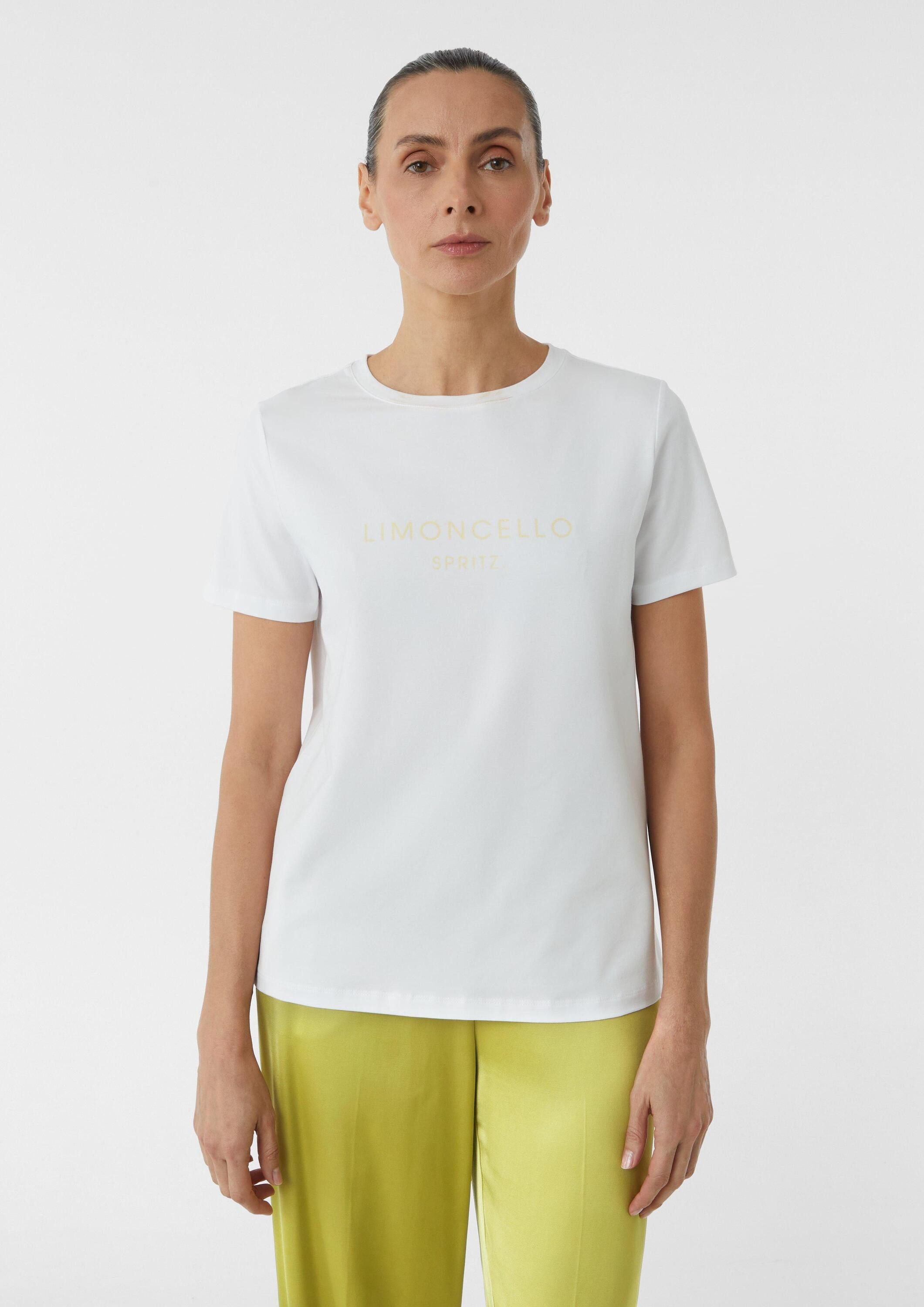 Comma T-Shirt Donna - Girocollo Con Stampa Frontale - Vestibilità Larga E Morbida, Maniche Corte, Spalle Sovrapposte - Maglietta Casual Statement