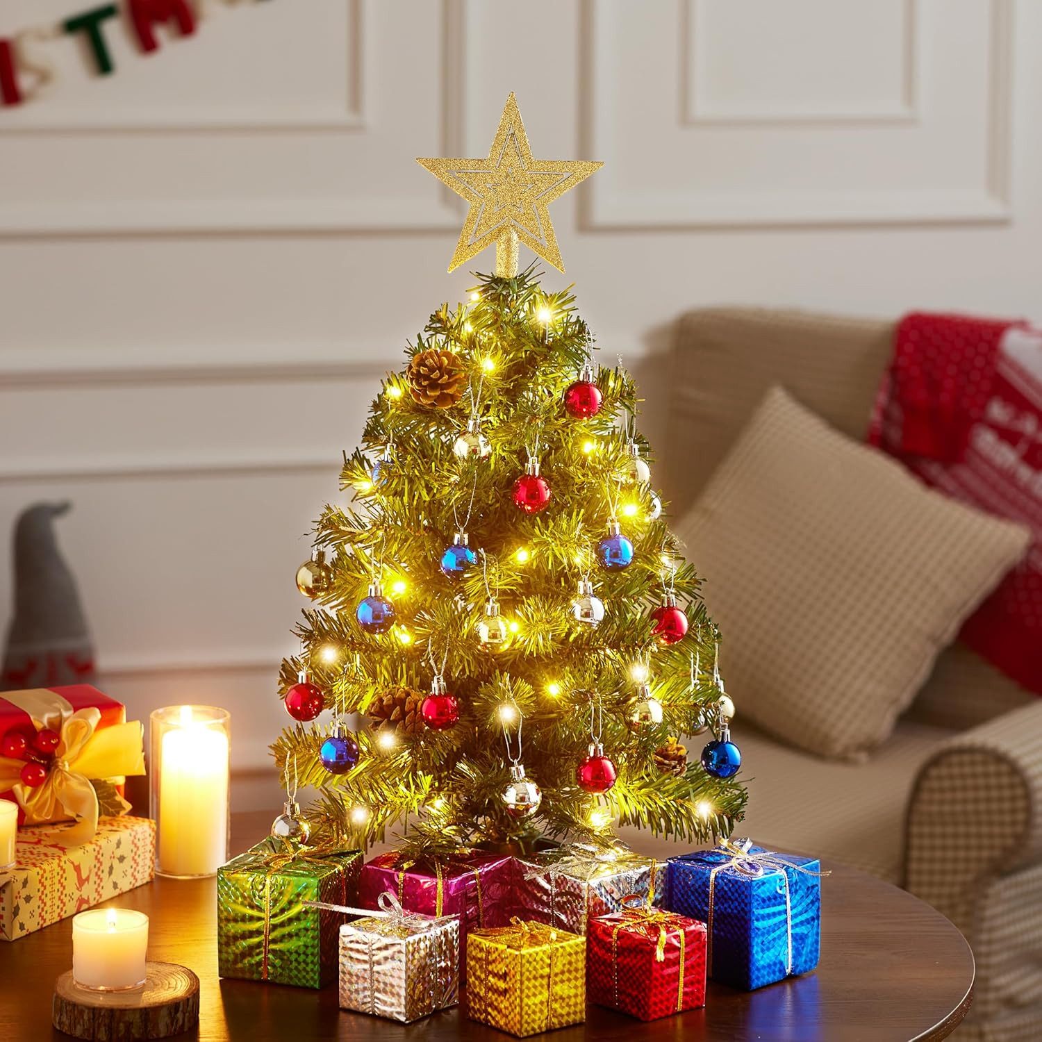 Bomiclss Künstlicher Weihnachtsbaum 45cm Mini Weihnachtsbaum,künstlich Weihnachtsbaum, für Festtagsdekoration, indoor outdoor geeignet für Tisch Partydécor – Bild 5 von 5