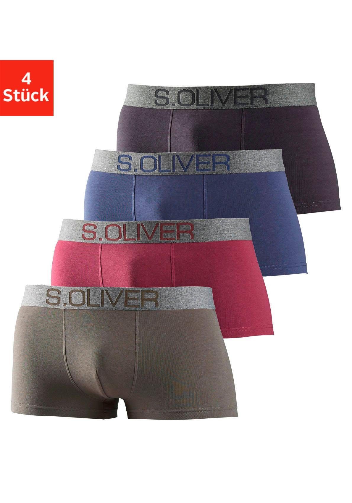 s.Oliver Boxershorts (Packung, 4-St) in Hipster-Form mit kontrastfarbenem Webbund khaki, bordeaux, marine, anthrazit