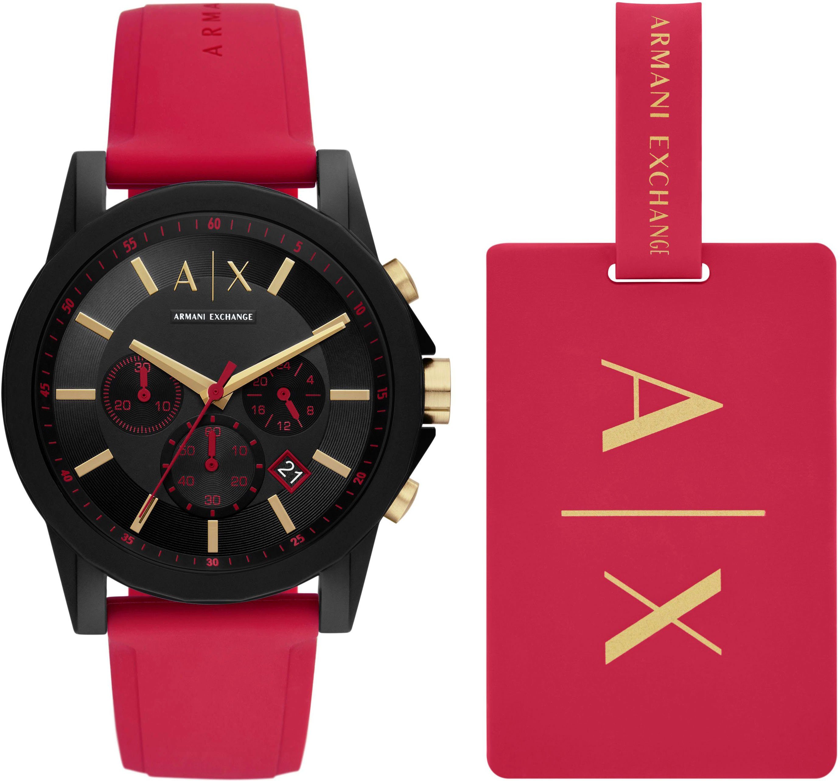 ARMANI EXCHANGE Chronograph AX7152SET, (Set, 2-tlg., mit Kofferanhänger), ideal auch als Geschenk