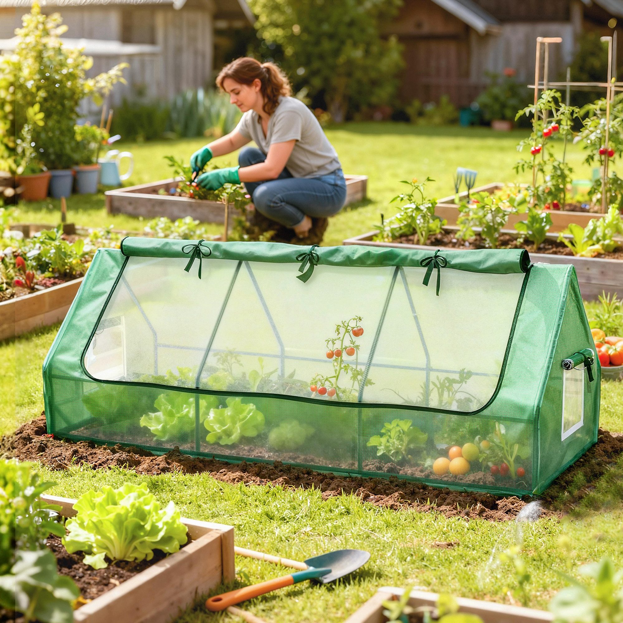 Outsunny Foliengewächshaus mit Mesh Fenster, UV-beständige, für Garten zur Aufzucht, BxTxH: 240 x 90 x 90 cm, BxLxH: 90 x 240 x 90 cm, Frühbeet 1-St., Mini Gewächshaus, PE, Grün, 240 x 90 x 90 cm