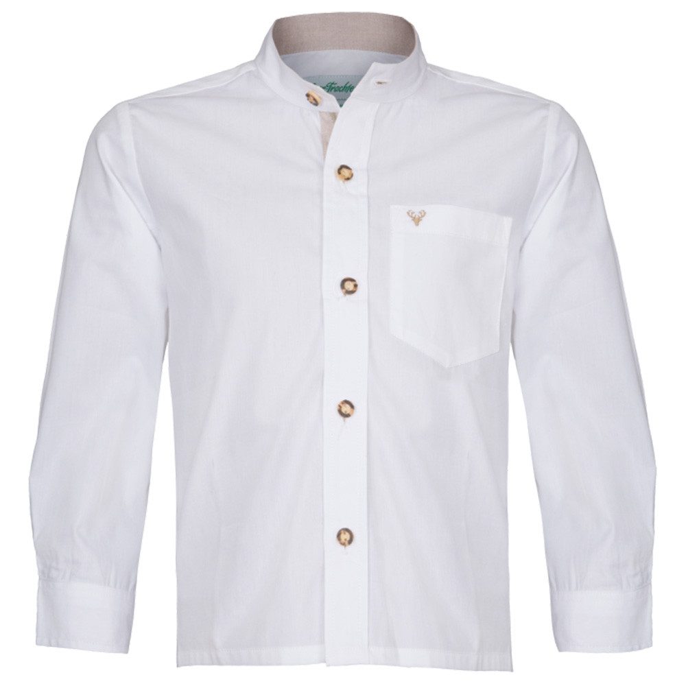 Langarmhemd Kinderhemd Marvin Stehkragen weiß beige