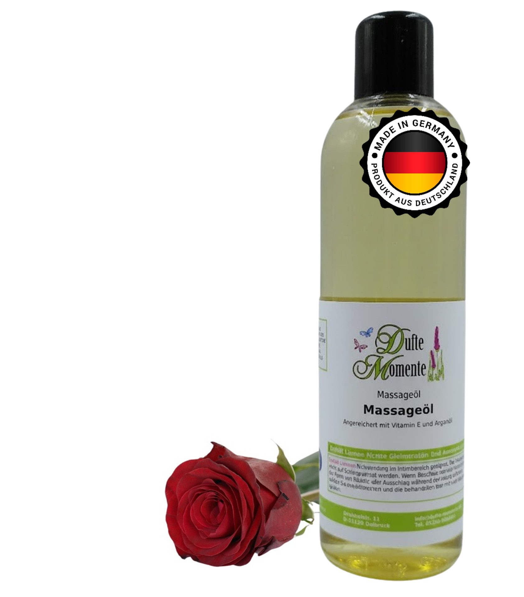 Dufte Momente Massageöl Rose 250ml - 3 L, hochwertige Pflanzenöle als Basis, vegan und ohne Tierversuche