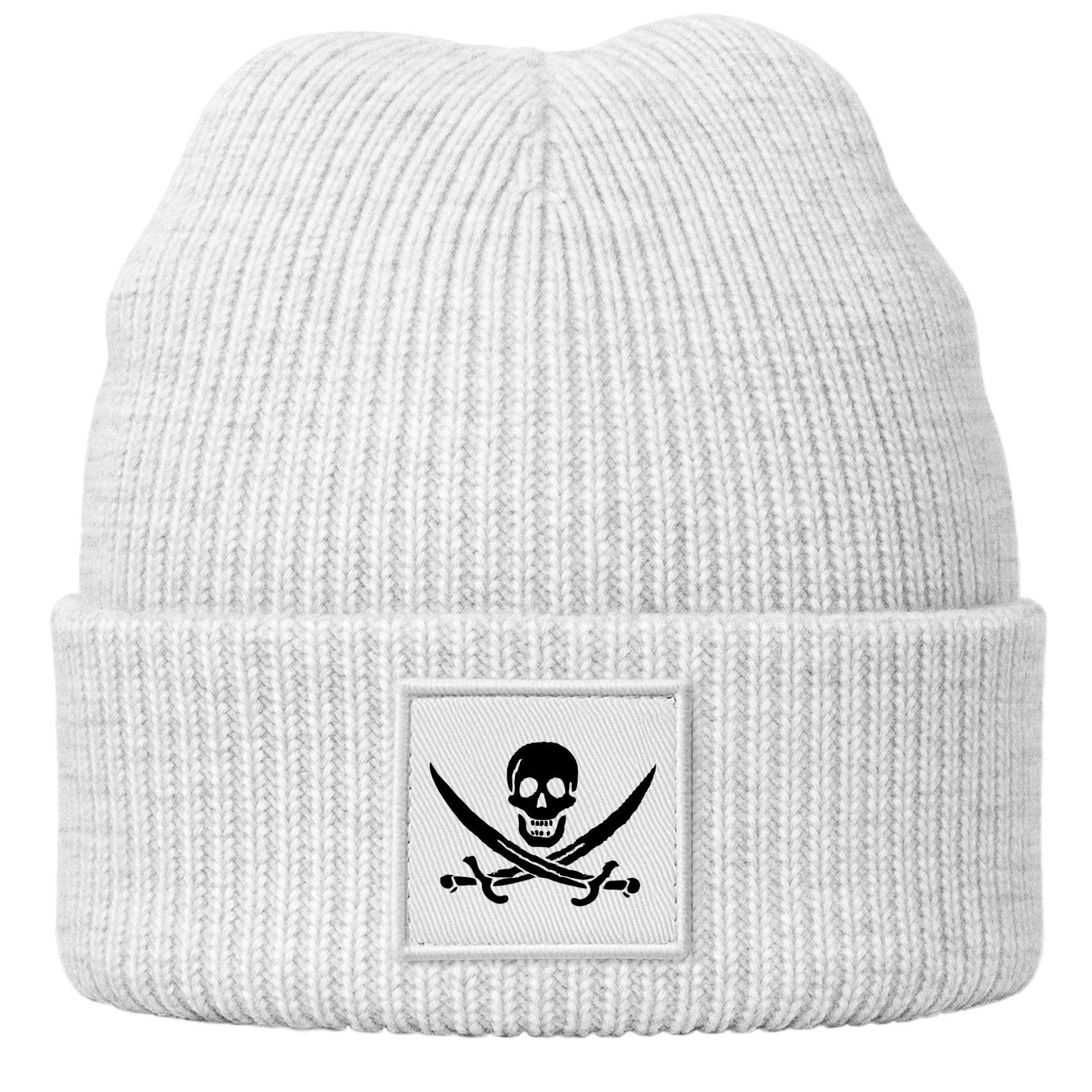 Beanie Damen Beanie Strickmütze mit Aufdruck Pirat Totenkopf Statement