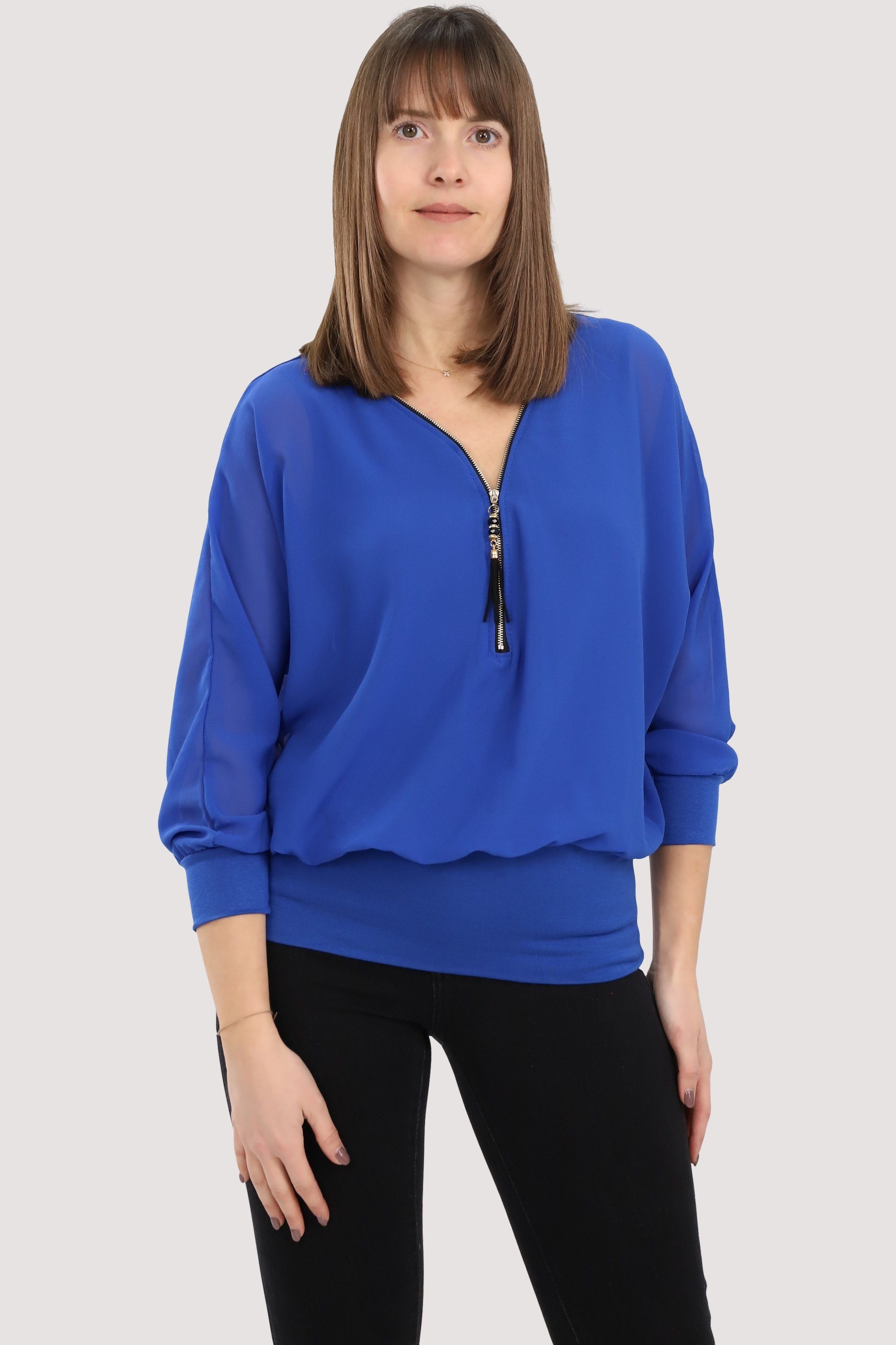 malito more than fashion Chiffonbluse 6297 Bluse mit Fledermausärmeln Einheitsgröße royalblau | Blusen