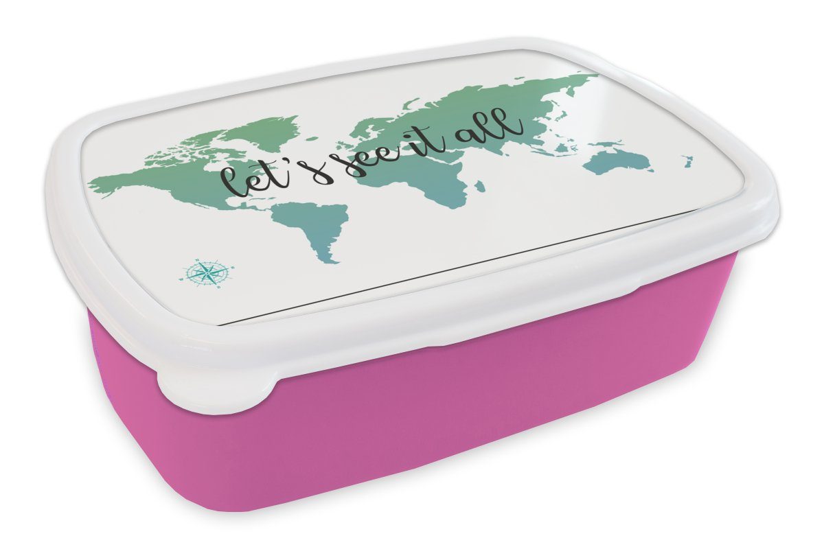 Snackbox, Erwachsene, Weltkarte Brotdose Jungen - Grün Brotbox Kunststoff MuchoWow Lunchbox - Mädchen, Kinder für Mädchen, Kunststoff, - (2-tlg), Zitat - rosa - Kinder,