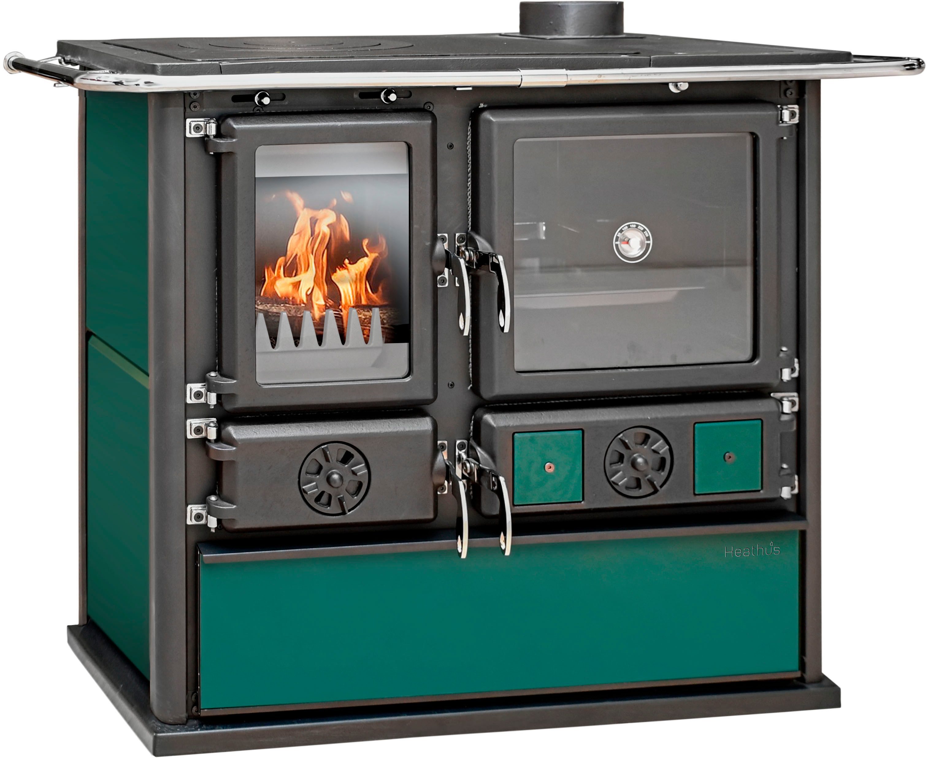 Festbrennstoffherd Heathus Küchenofen »Cook Premium« Green Pepper, 8,8 kW, Zeitbrand, Ofenherd zum Нагревать, Kochen & Backen
