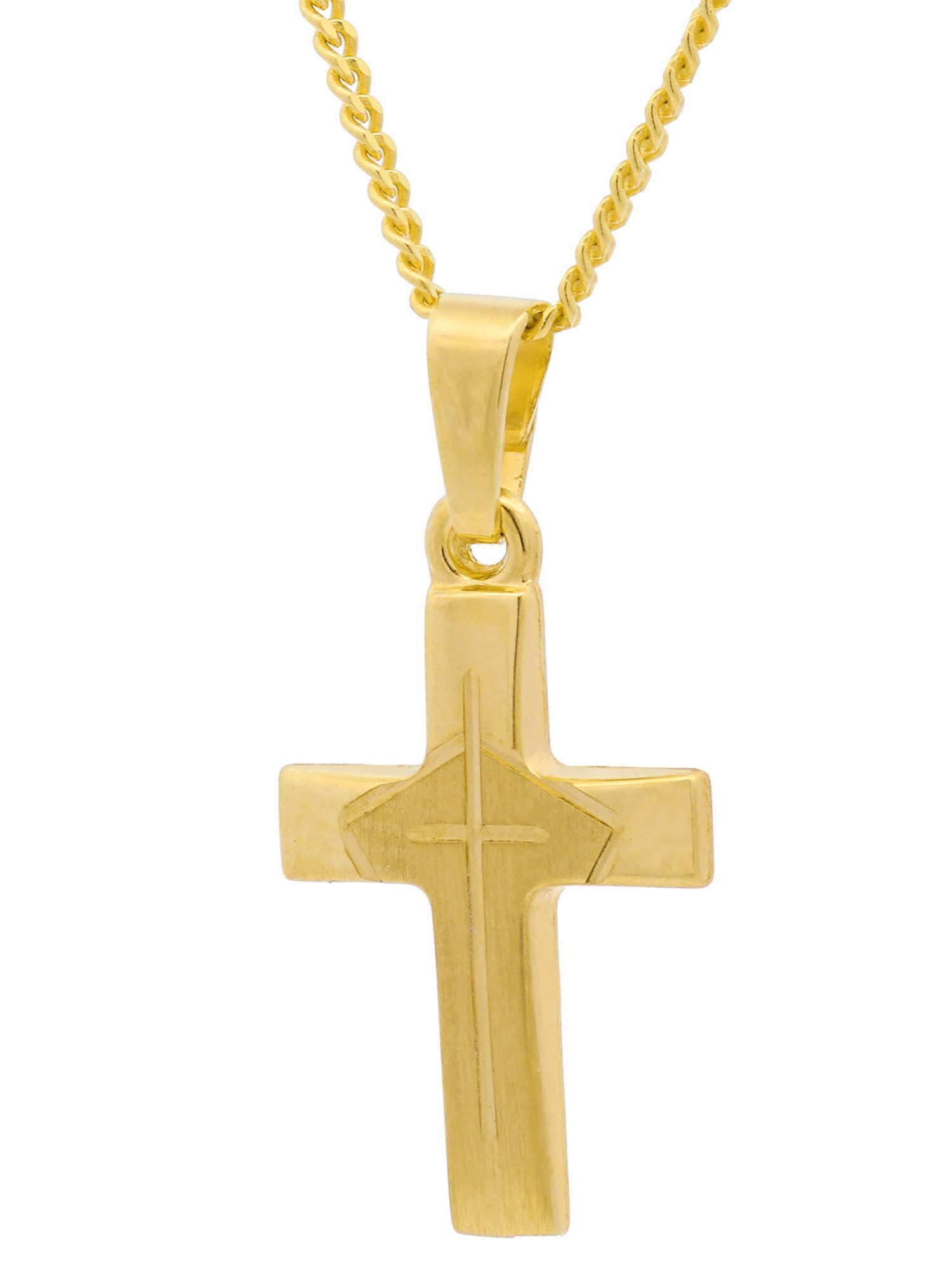 Kreuzanhänger Anhänger Kreuz 333-8 Karat Gold mit vergoldeter Silberkette 36 cm