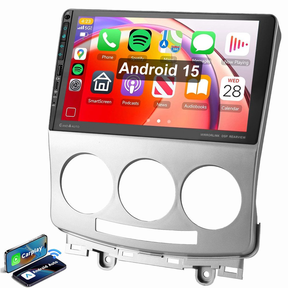 ESSGOO Für Mazda 5 V 2005-2010 Android 15 USB Apple Carplay Type-C Autoradio (RDS, Digitalradio (DAB), FM, AM, Carplay Android Auto GPS Navi WIFI BT)