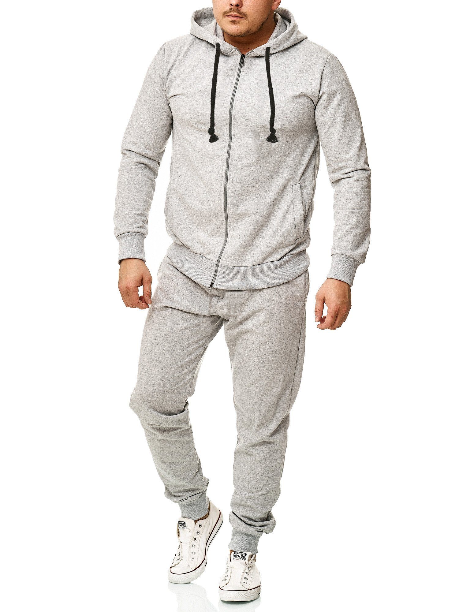 L.gonline Freizeitanzug Herren Jogging-ANZUG, Freizeitanzug, Sportanzug, UNI Schwarze Korde (Kapuzenjacke mit Reißverschluss, Hose, 2-tlg), Fitness Freizeit Casual